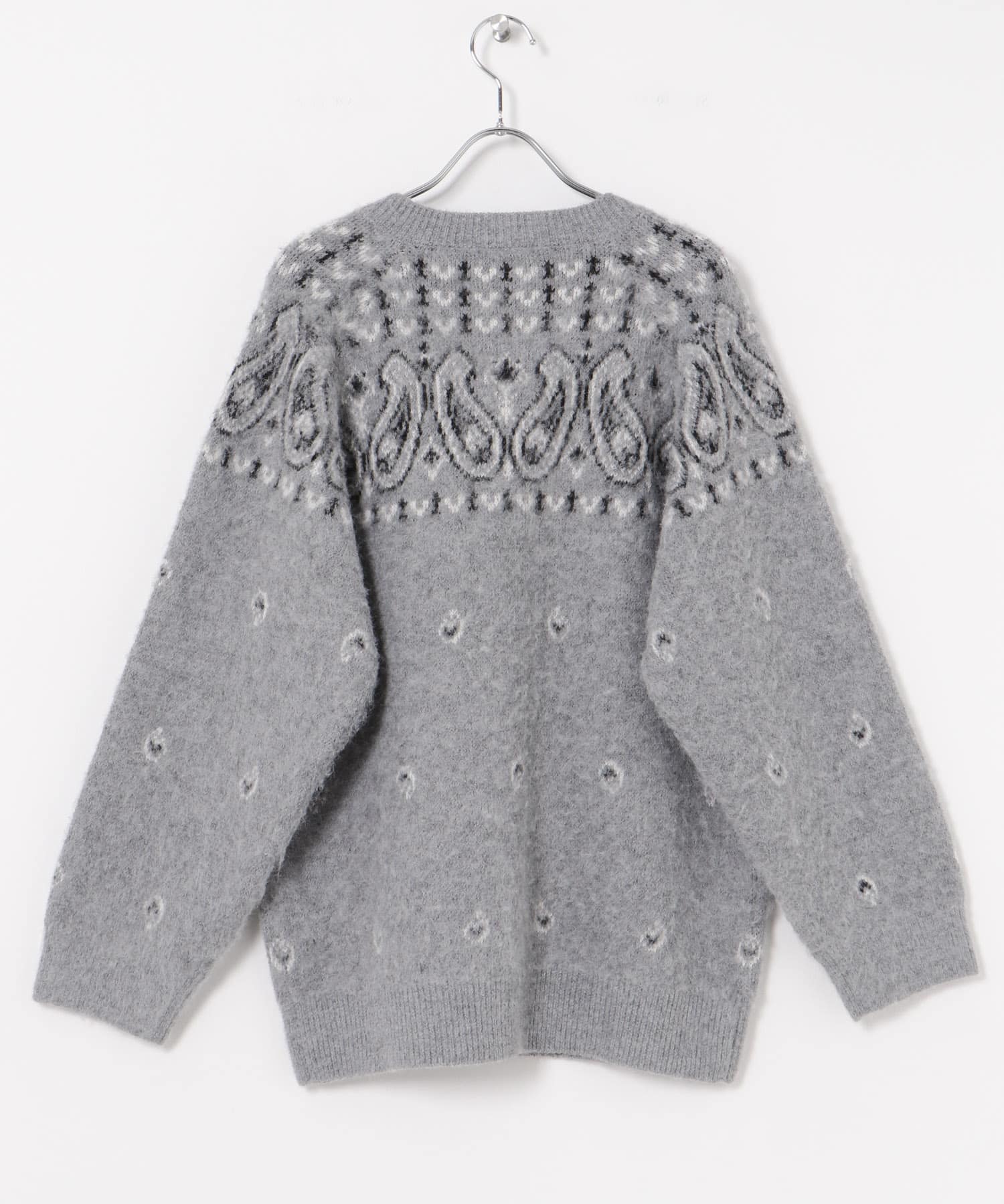 ペイズリージャガード クルーネックカーディガン GRY M