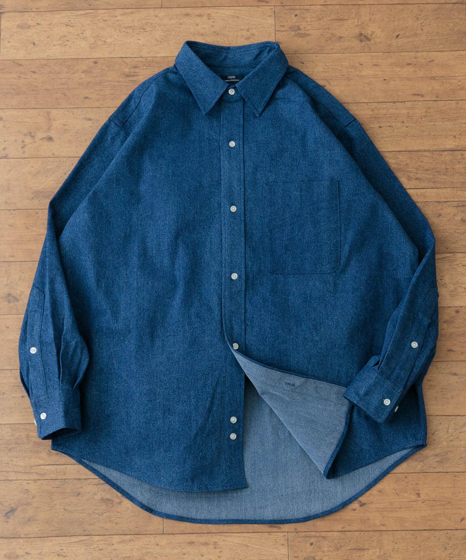 裏起毛デニム レギュラーカラーシャツ BLU M
