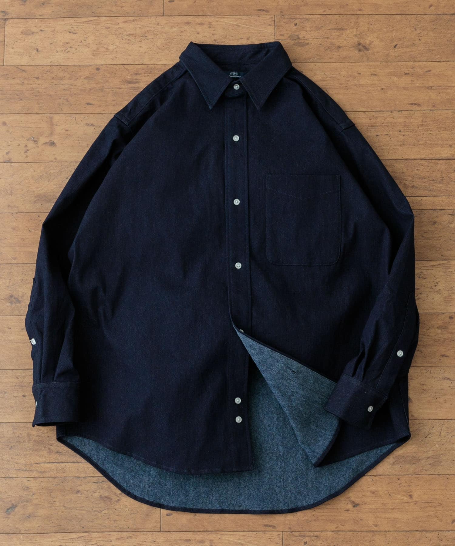 裏起毛デニム レギュラーカラーシャツ BLK M
