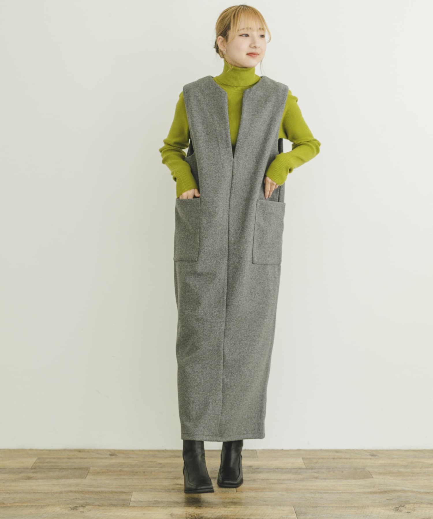 タートルネックリブニット L.GRN FREE