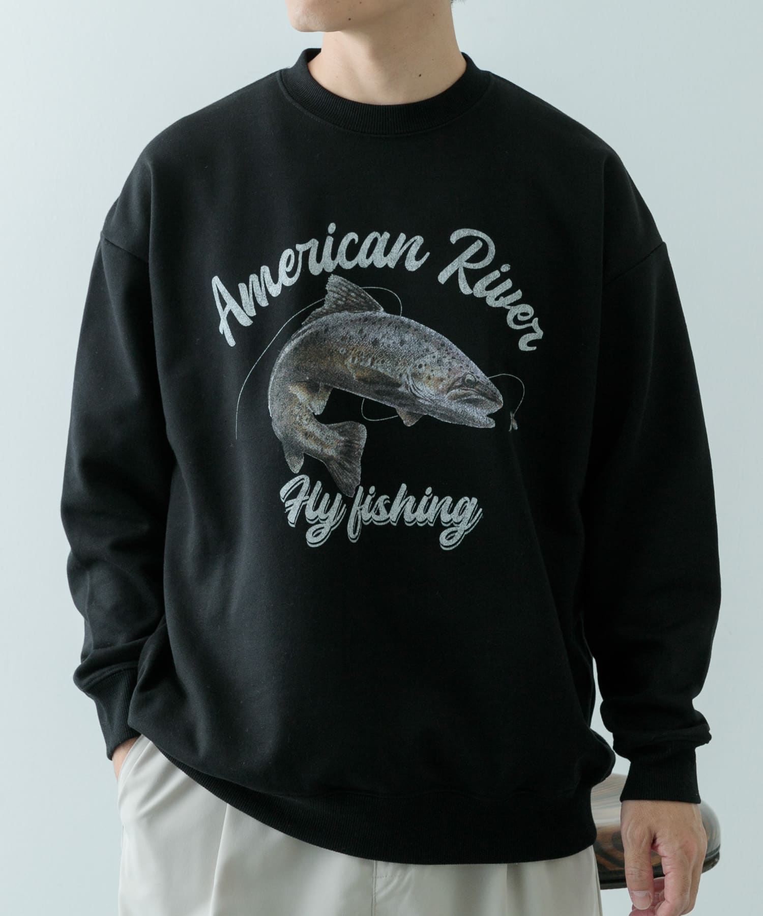 クルーネックスエット fishing BLK M