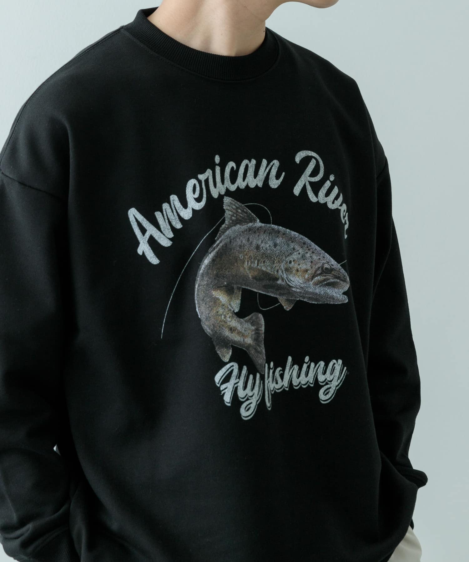 クルーネックスエット fishing BLK M