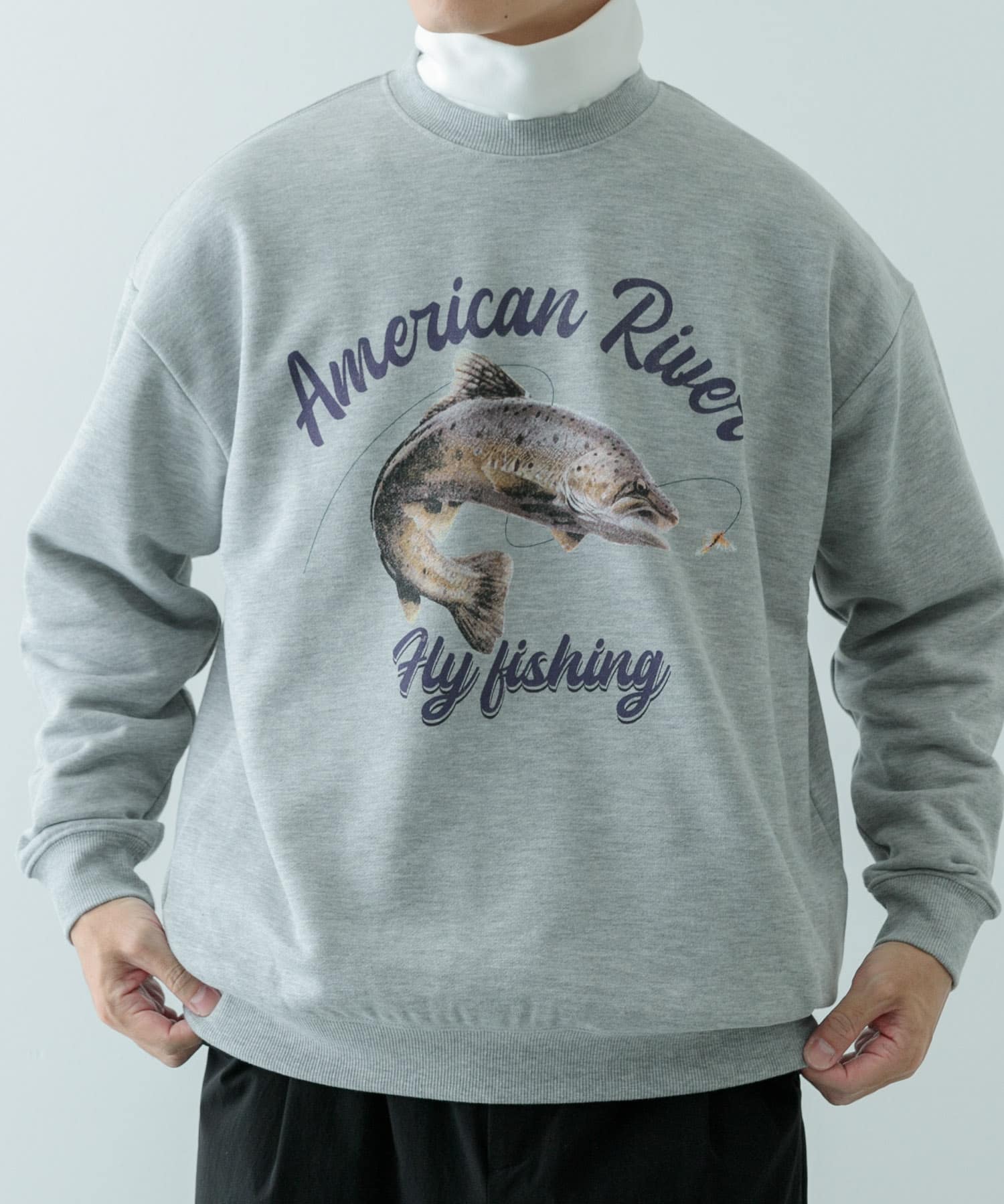 クルーネックスエット fishing GRY M