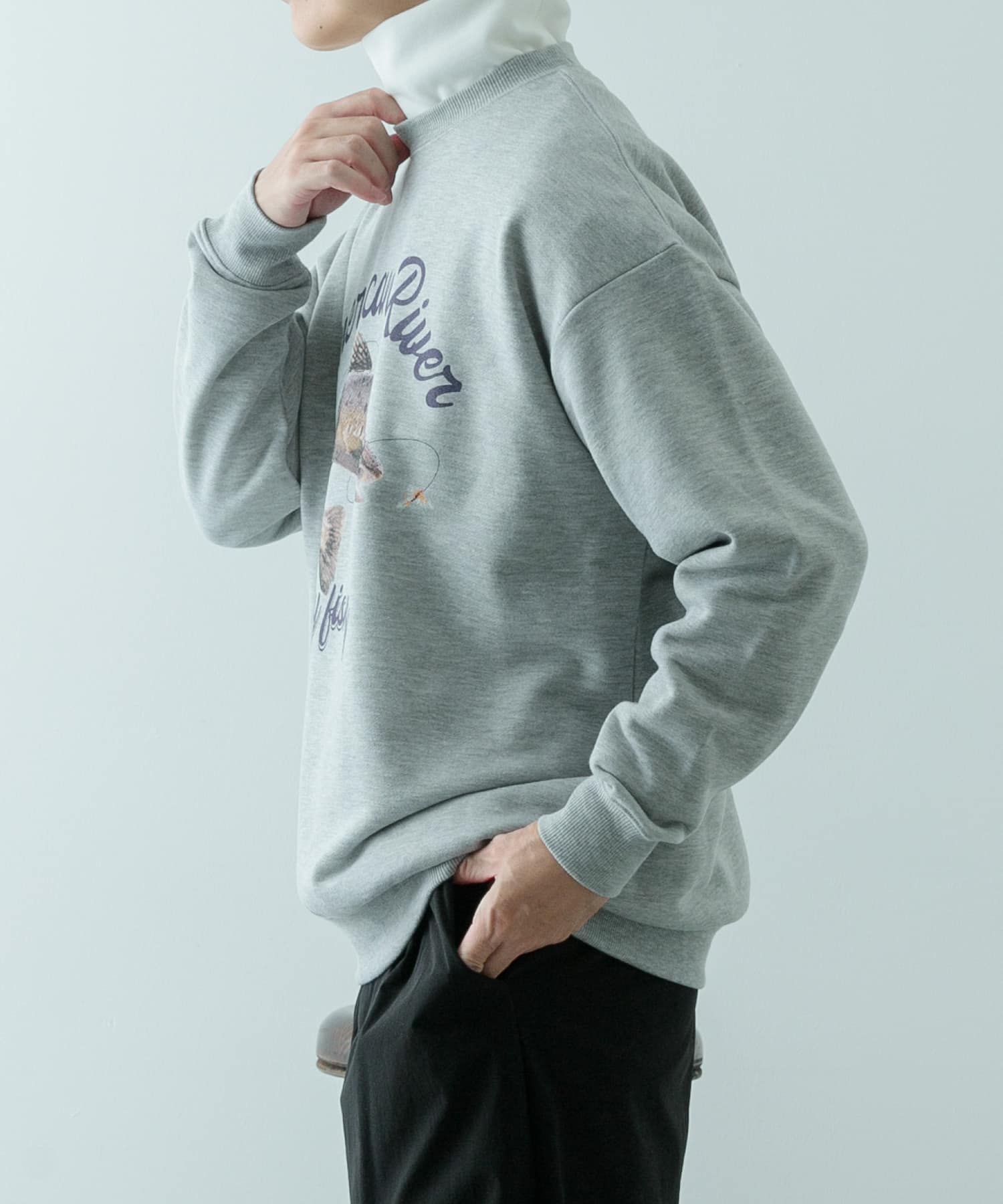 クルーネックスエット fishing GRY M