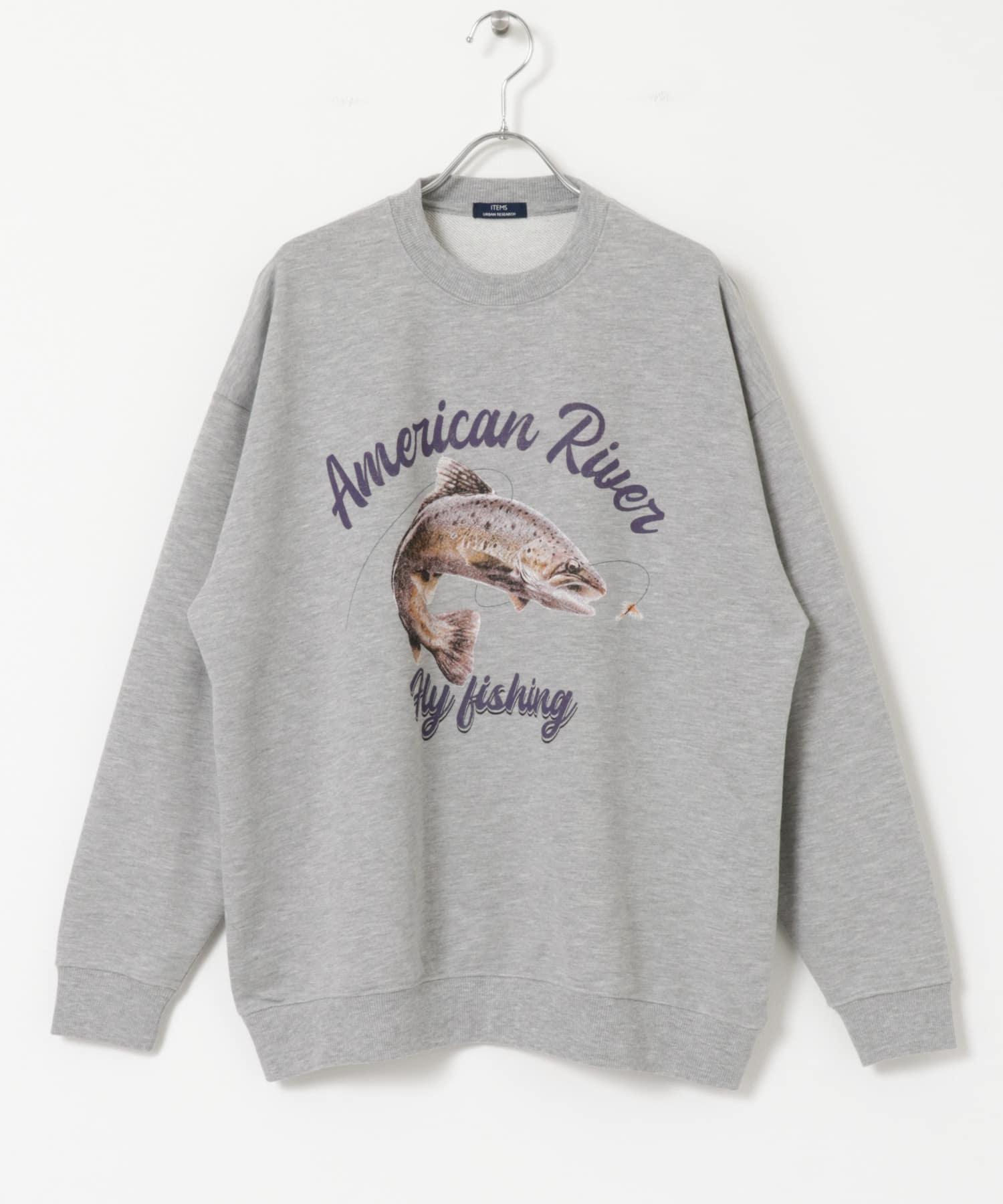 クルーネックスエット fishing GRY M