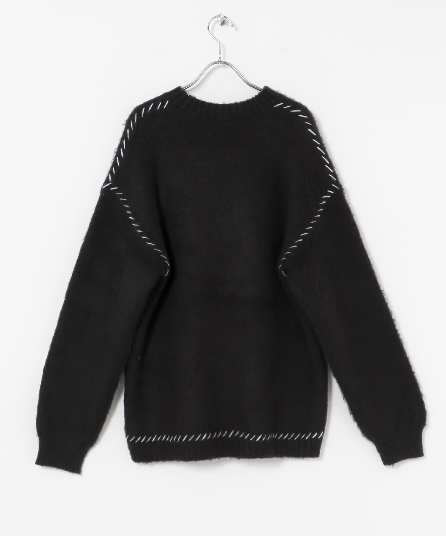 ブランケットステッチ モヘアライクニット BLK M