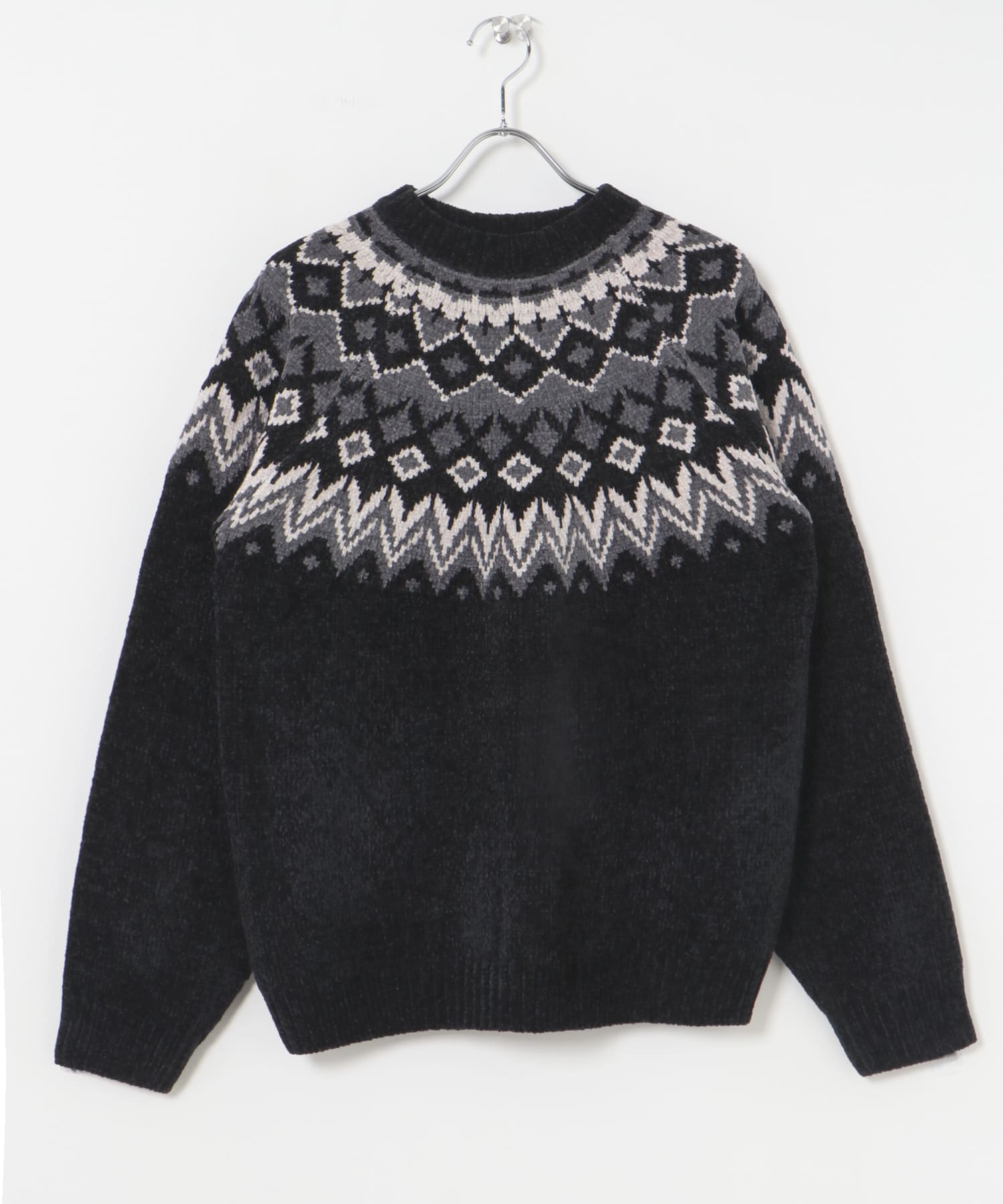求心柄 モール クルーネック ニット BLK M