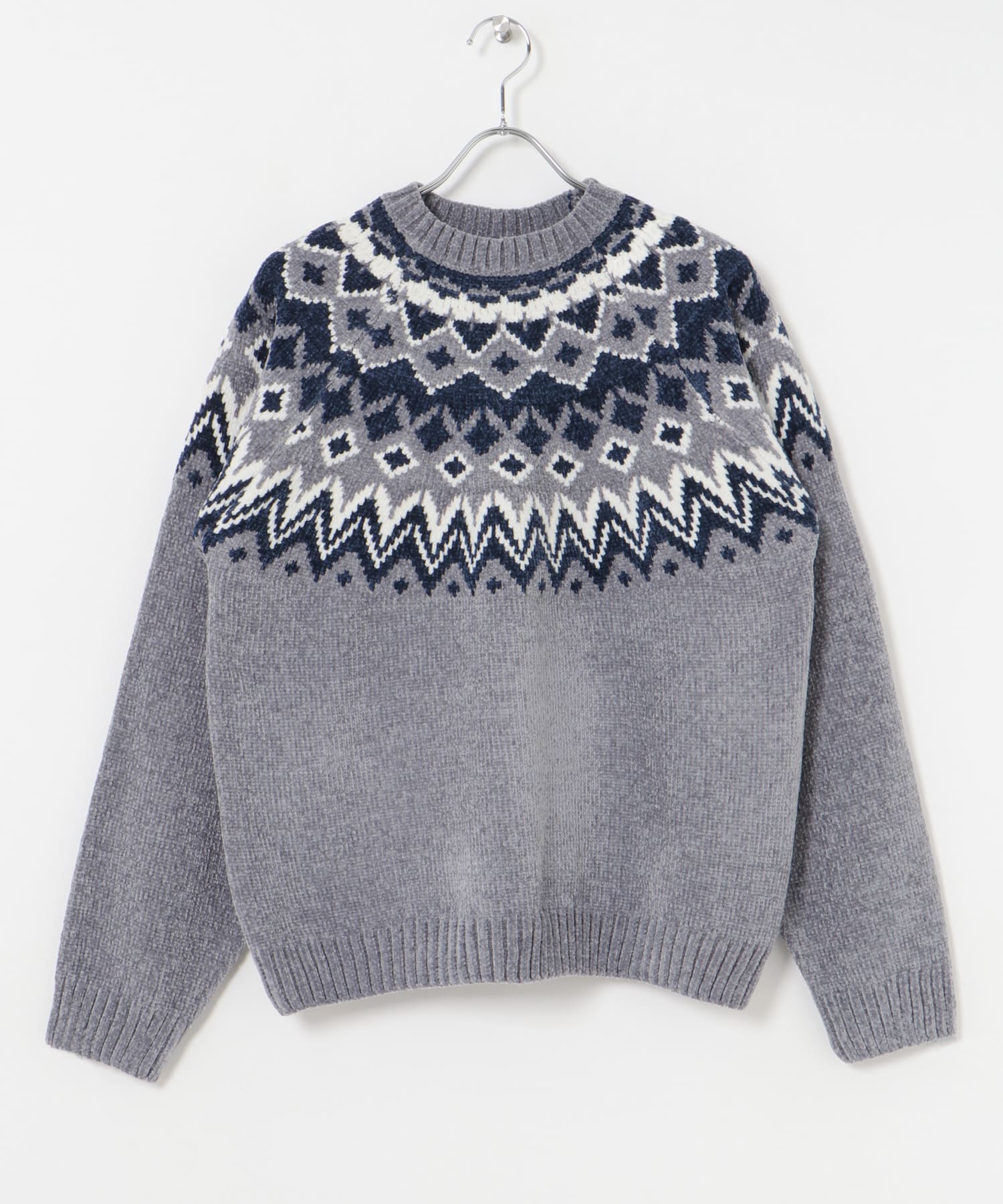 求心柄 モール クルーネック ニット GRY M