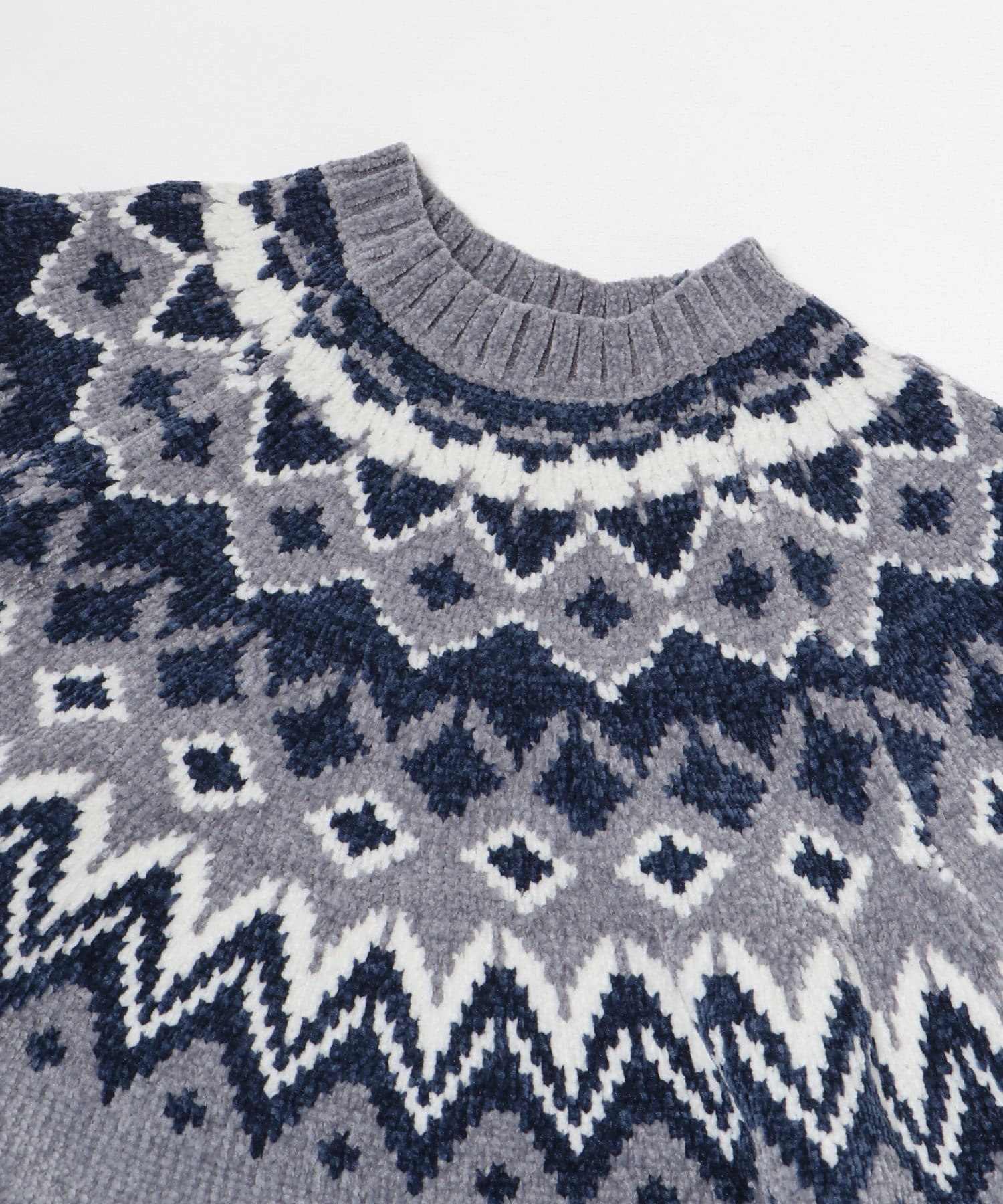 求心柄 モール クルーネック ニット GRY M