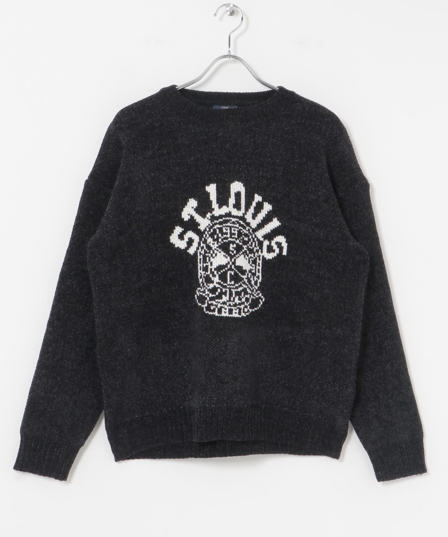 カレッジロゴ モール クルーネック ニット BLK M
