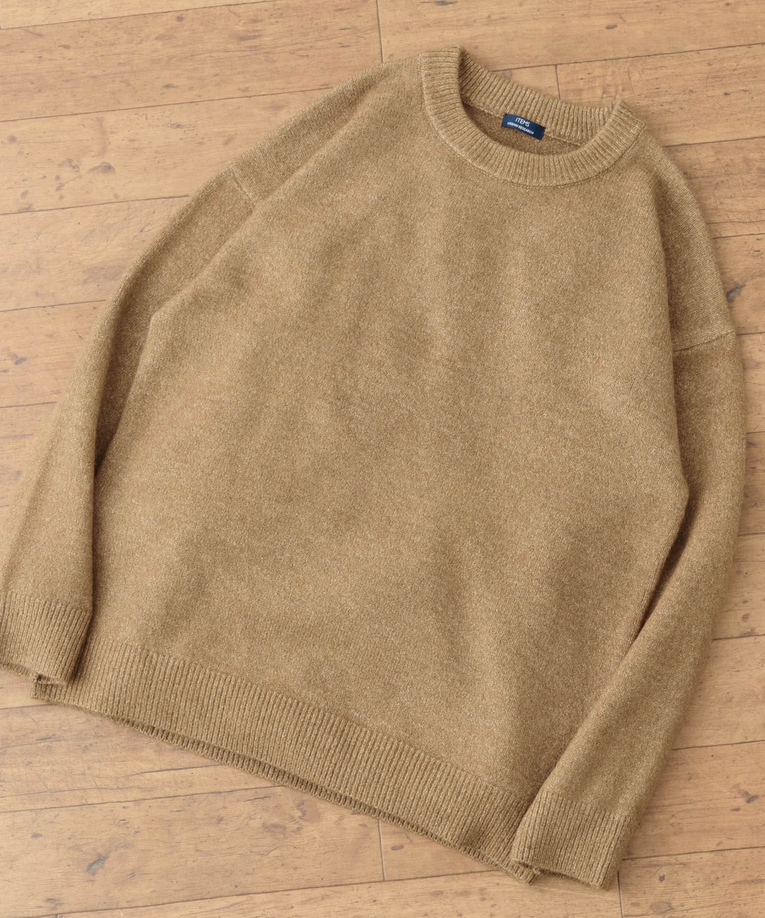 クルーネック メランジニット プルオーバー BEG M