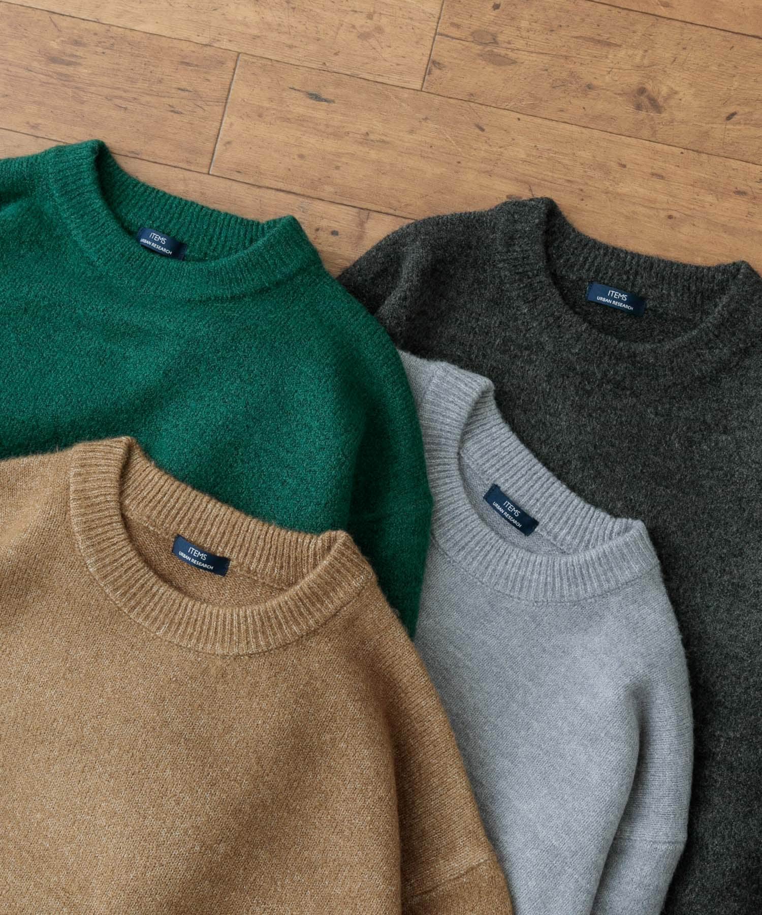 クルーネック メランジニット プルオーバー BEG M