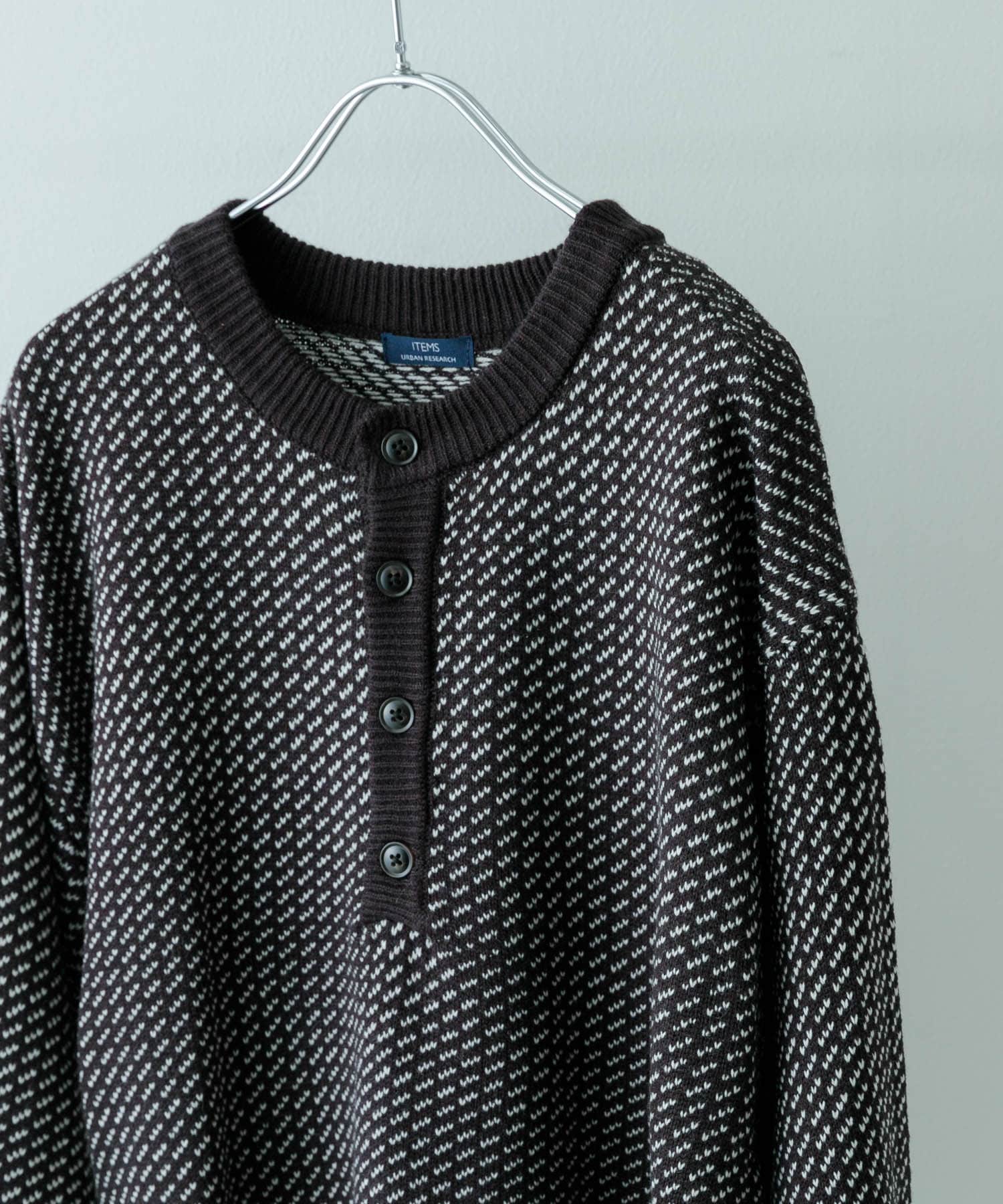 バーズアイ ヘンリーネック ニット BLK M