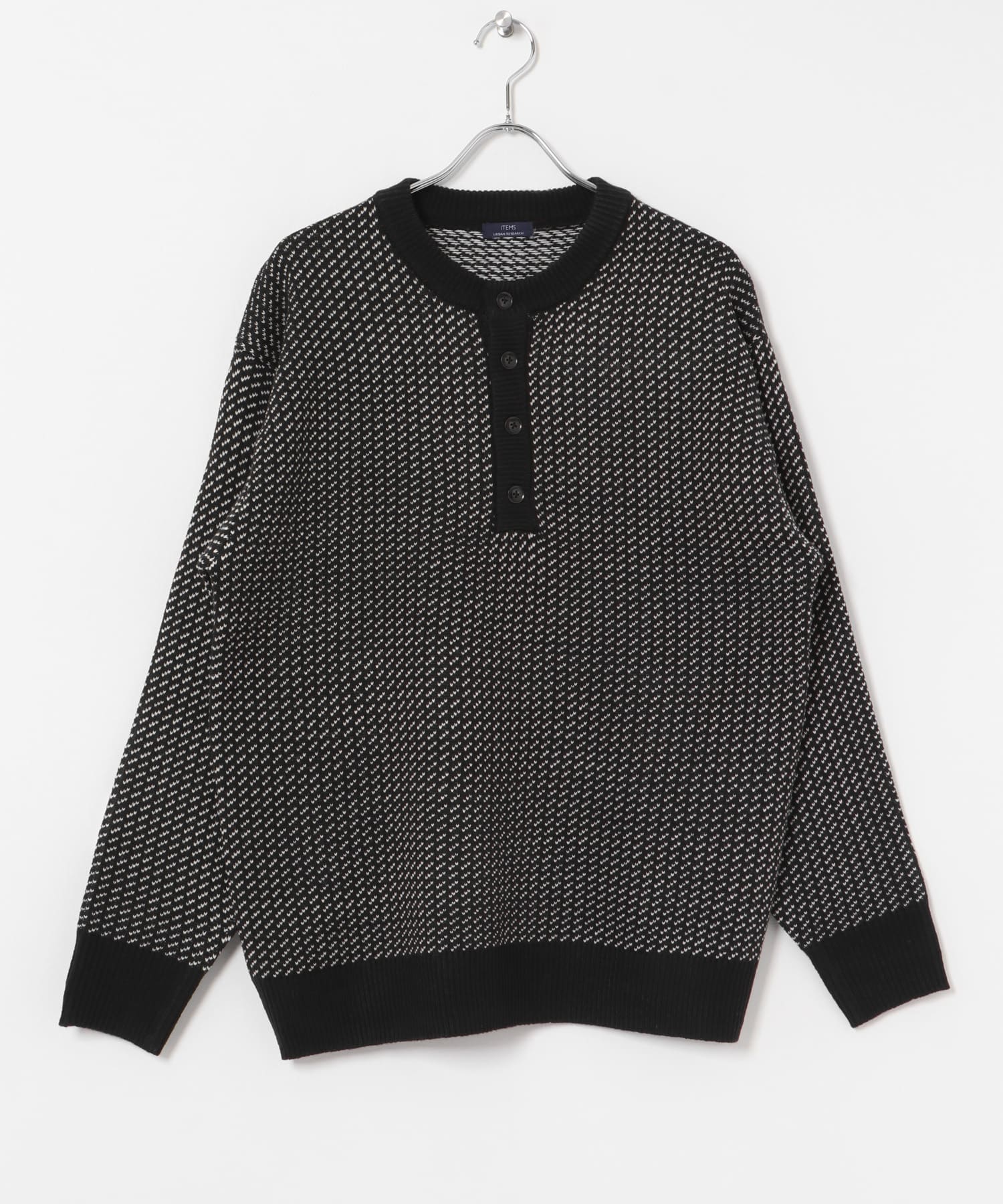 バーズアイ ヘンリーネック ニット BLK M