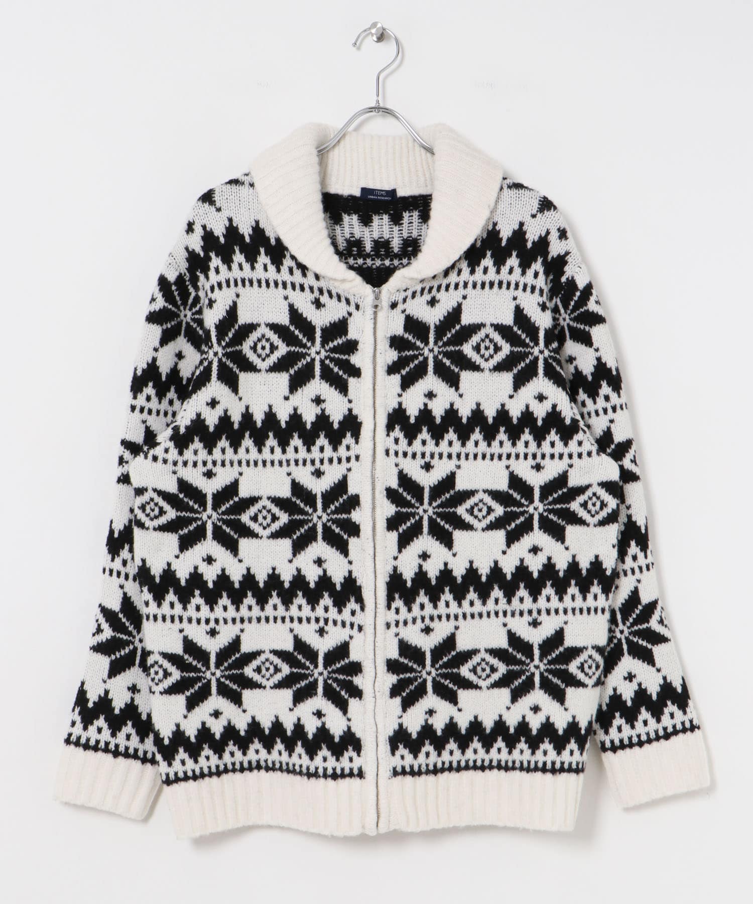 カウチン ジップアップ ニットジャケット WHT M
