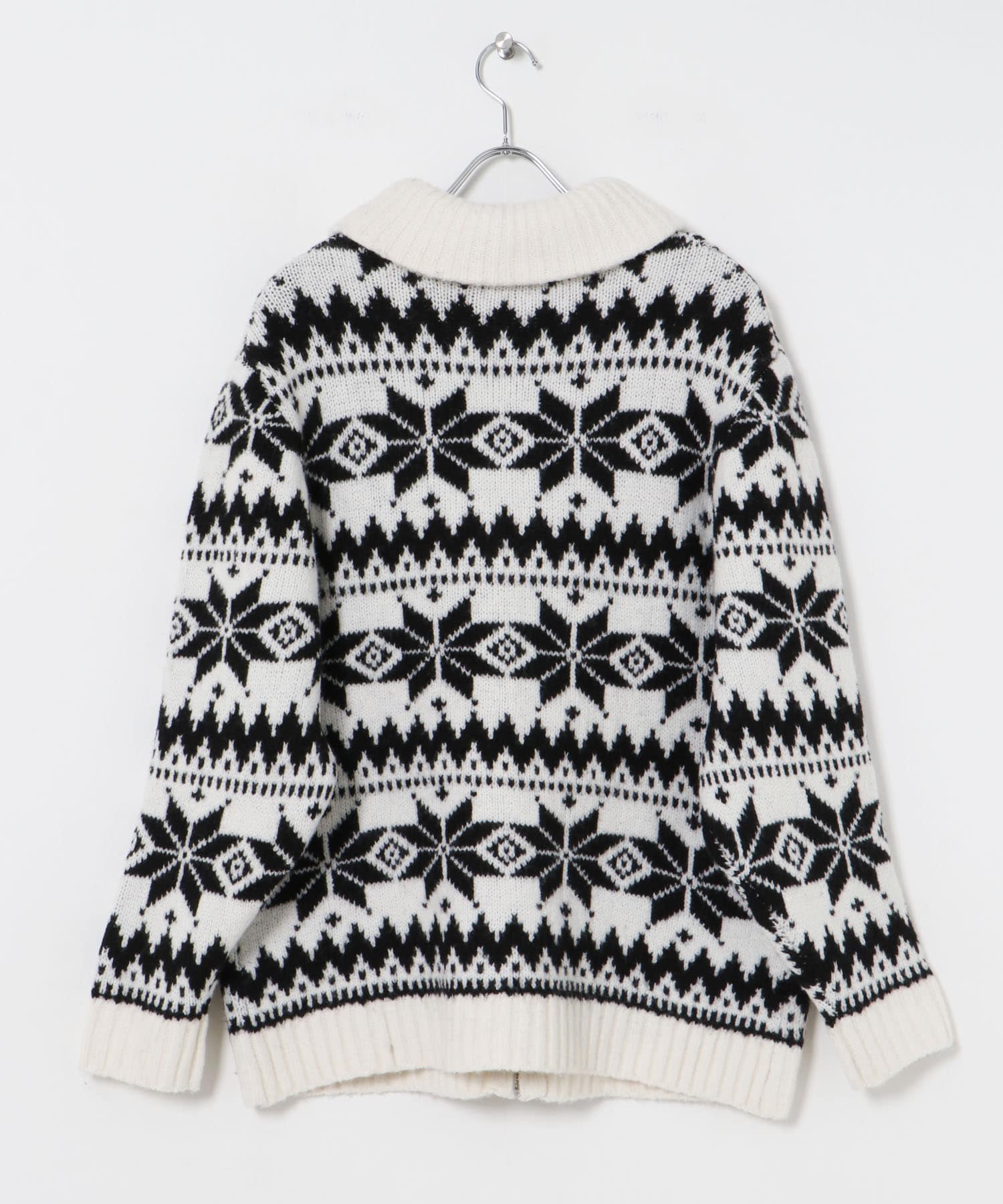 カウチン ジップアップ ニットジャケット WHT M