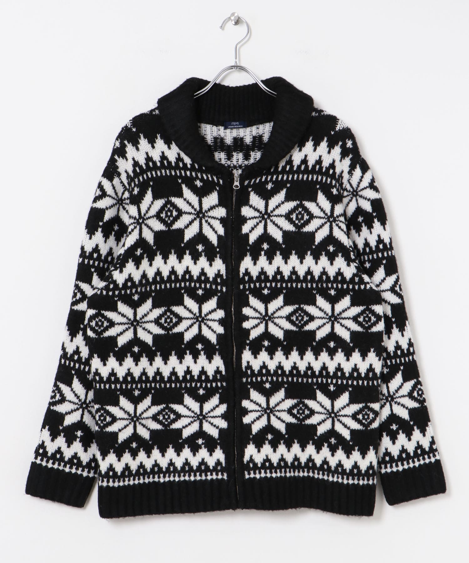 カウチン ジップアップ ニットジャケット BLK M