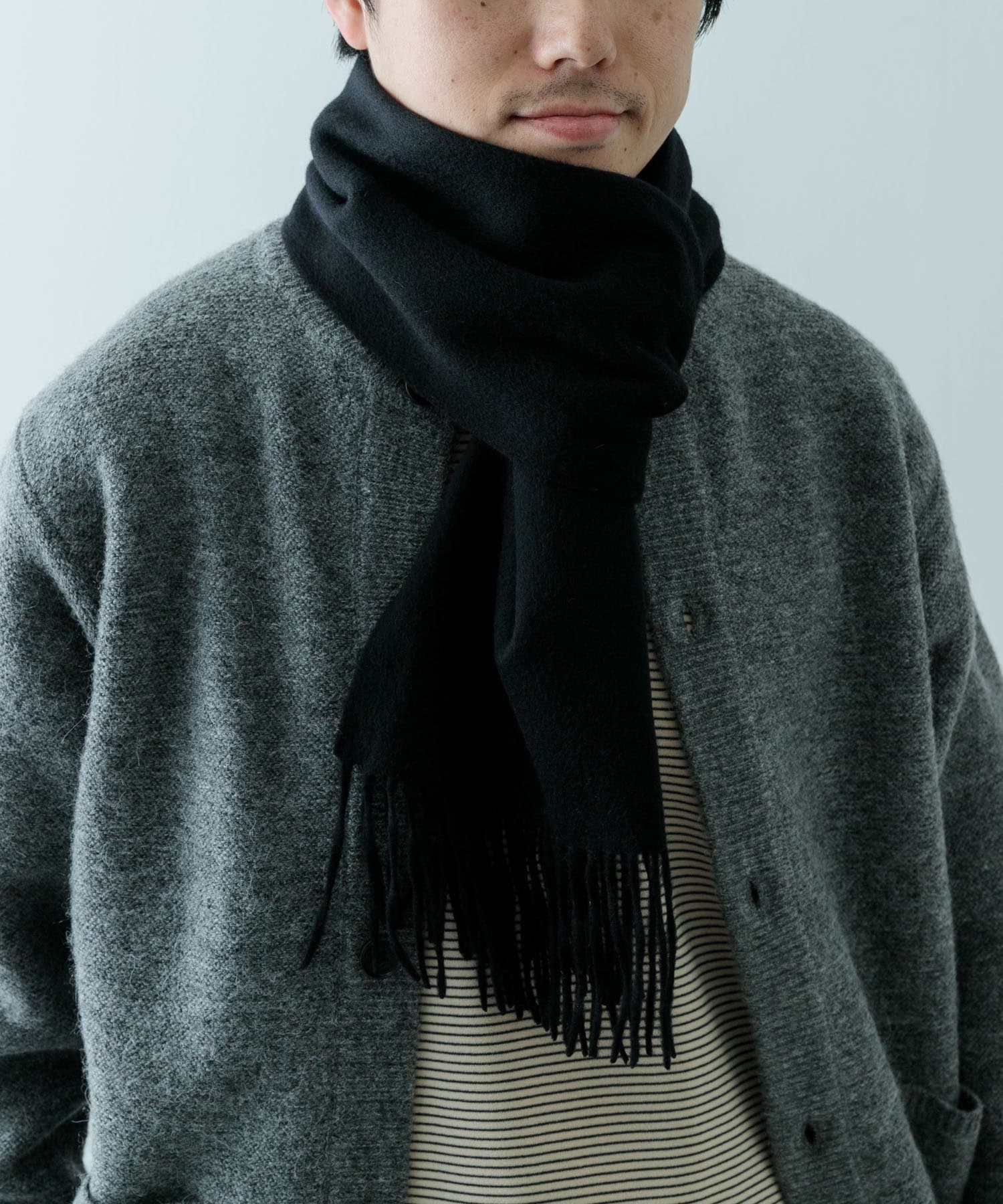 ウール×カシミヤ マフラー BLK -