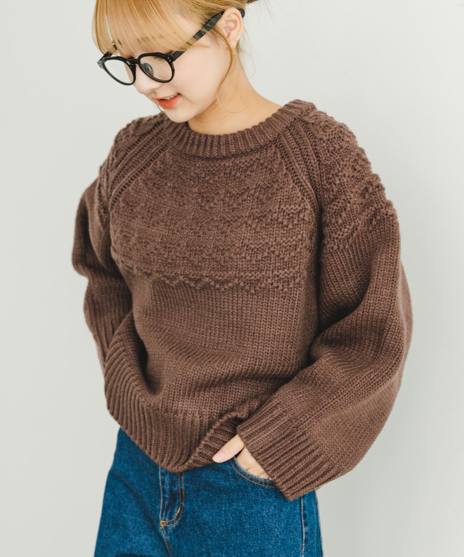 ケーブルニットプルオーバー