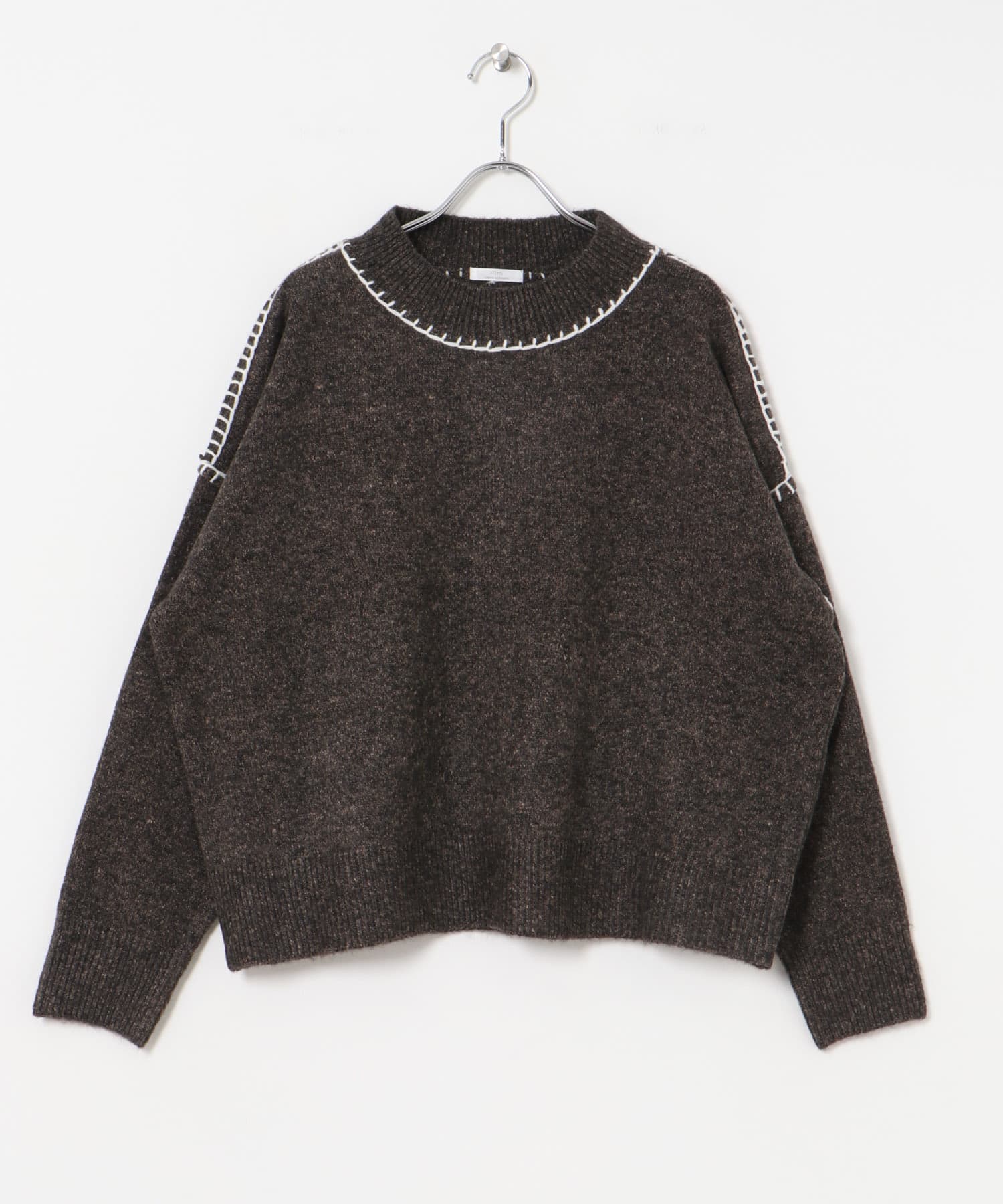 ステッチクルーネックニット BRN FREE
