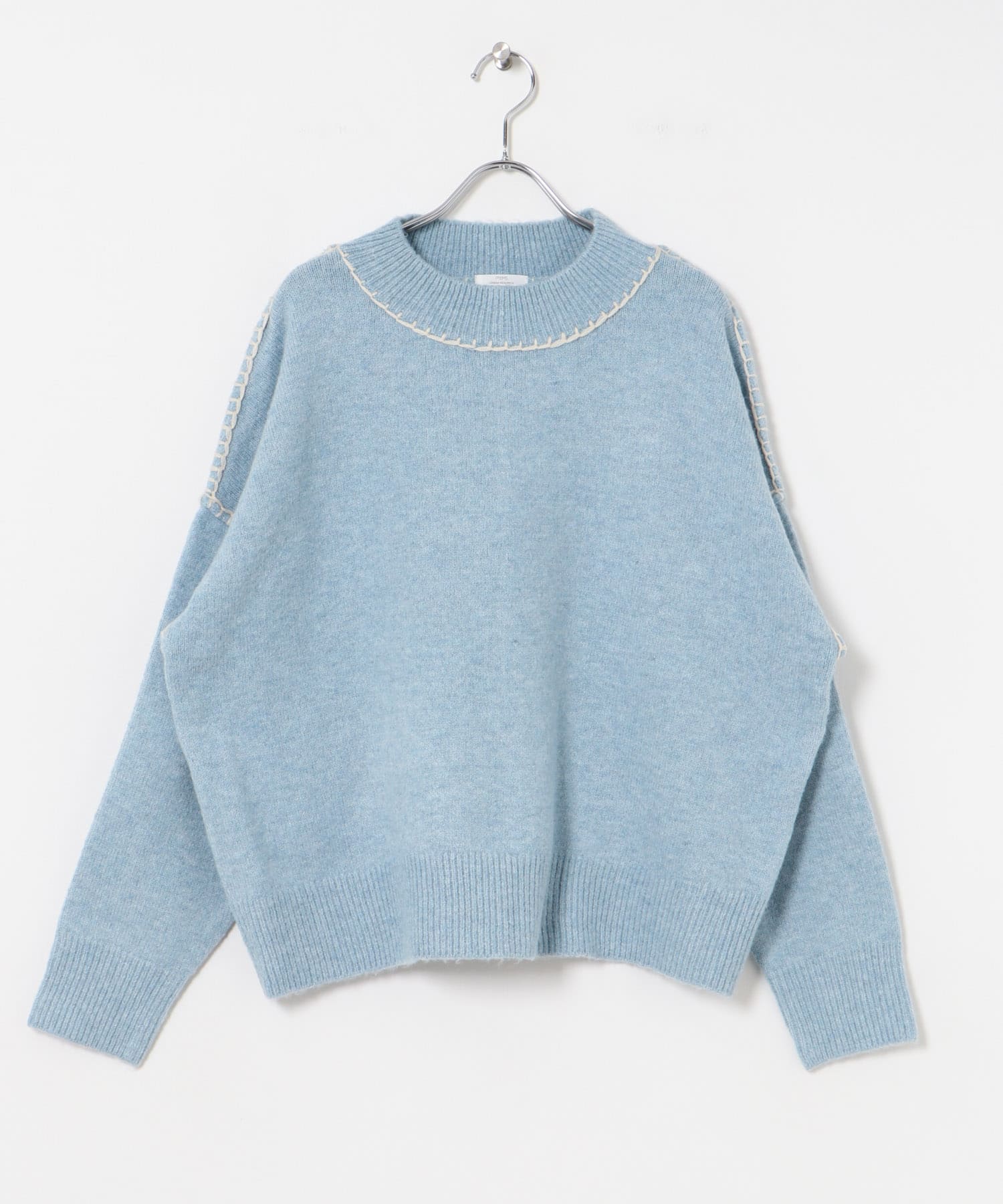 ステッチクルーネックニット BLU FREE