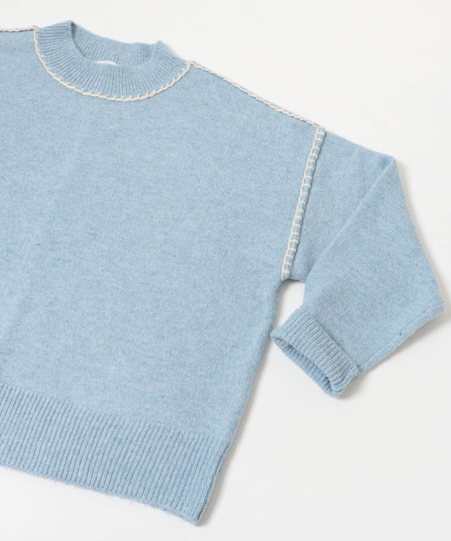 ステッチクルーネックニット BLU FREE