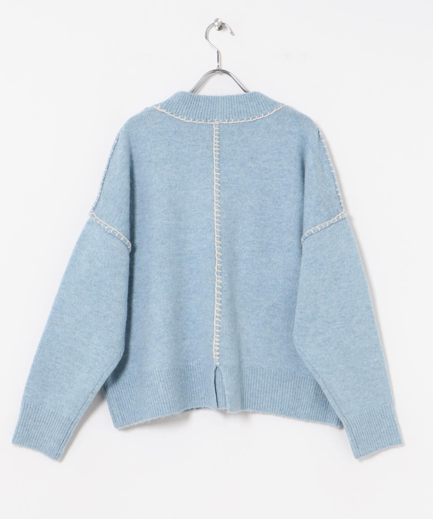 ステッチクルーネックニット BLU FREE
