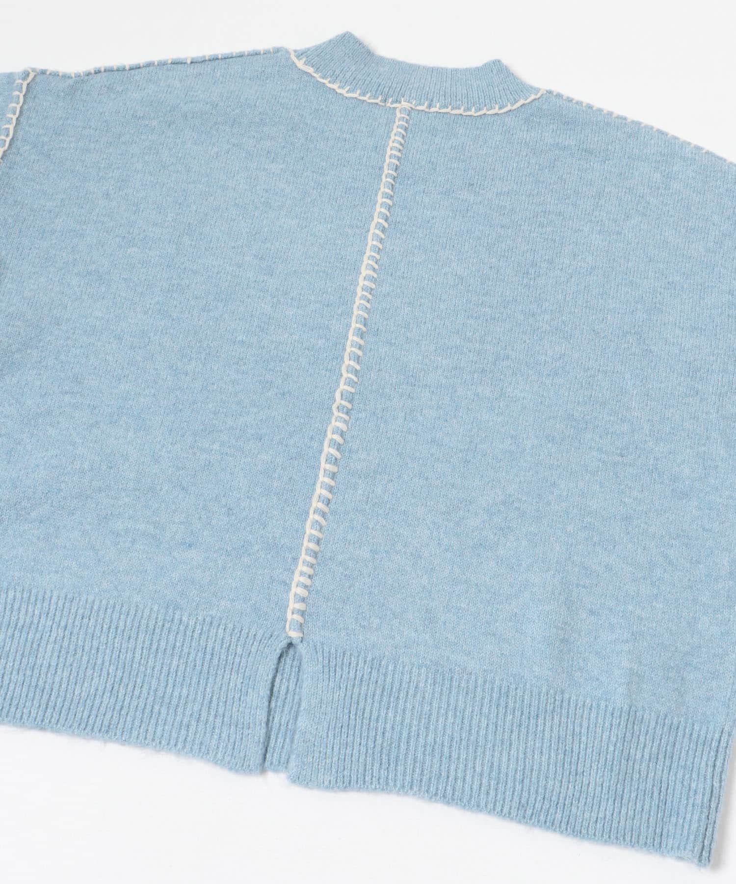 ステッチクルーネックニット BLU FREE