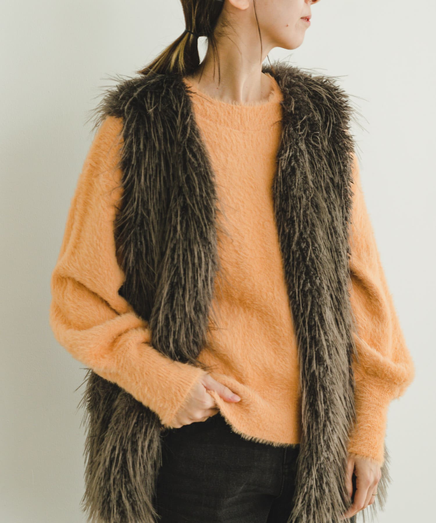 シャギークルーネックニット