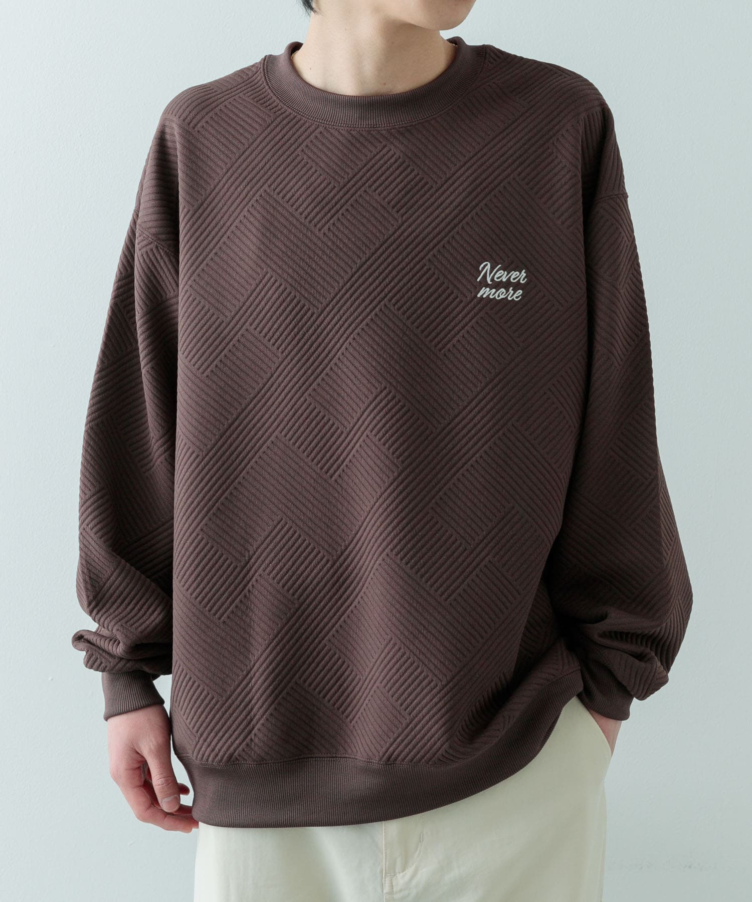 『XLサイズあり』刺繍ジャカードロングスリーブカットソー