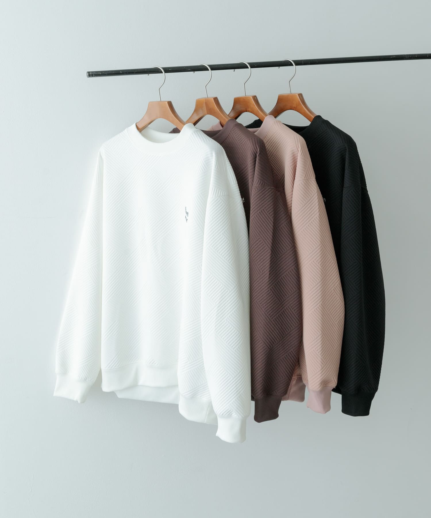 『XLサイズあり』刺繍ジャカードロングスリーブカットソー WHT M