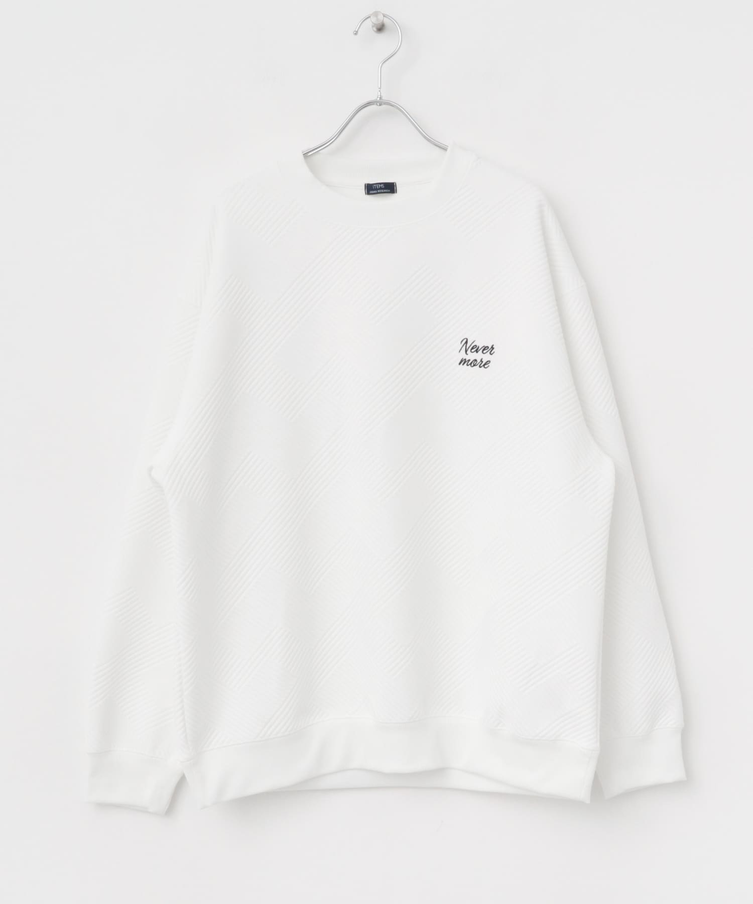 『XLサイズあり』刺繍ジャカードロングスリーブカットソー WHT M