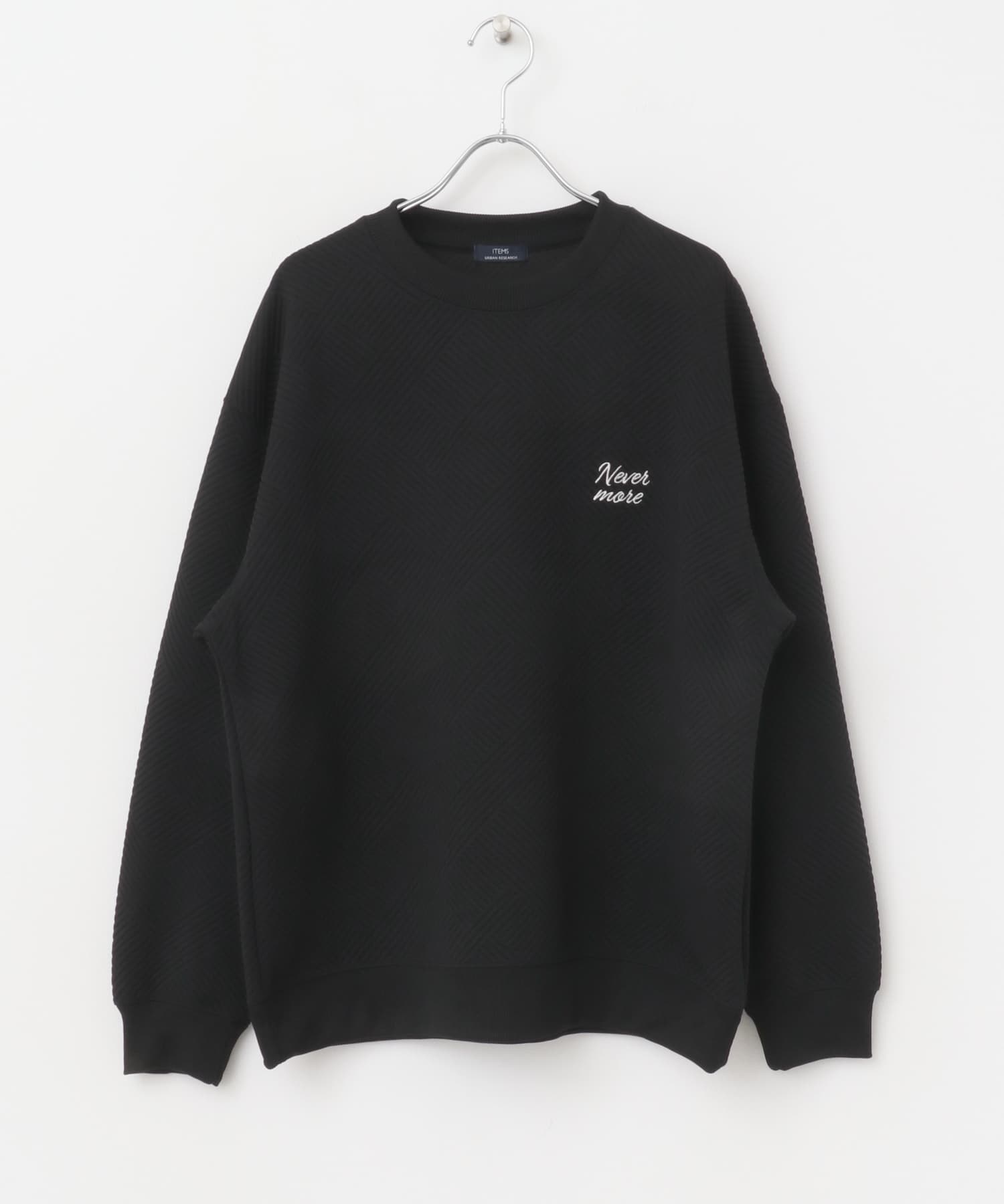 『XLサイズあり』刺繍ジャカードロングスリーブカットソー BLK M