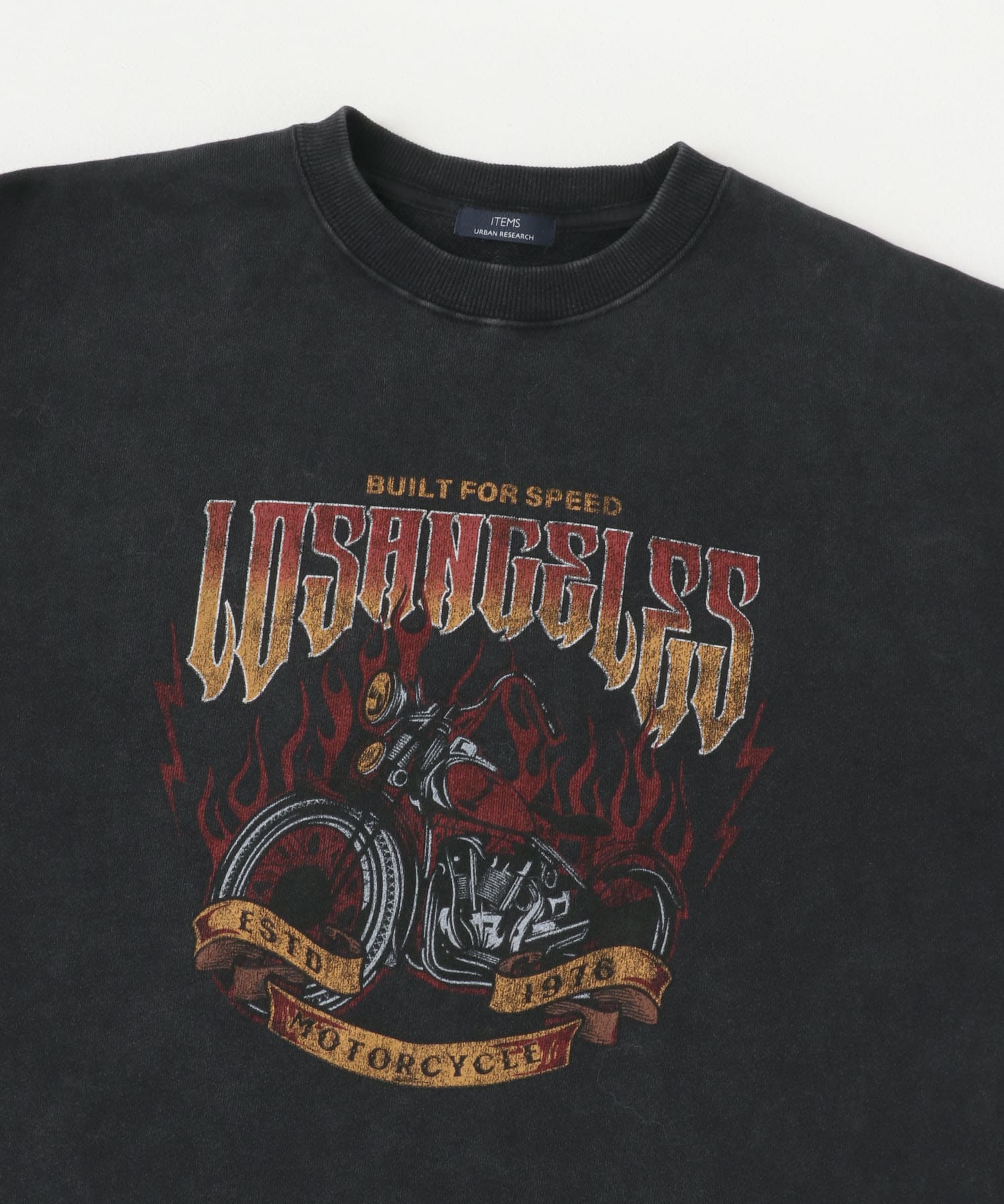 『XLサイズあり』パウダー加工 クルーネックスウェットプルオーバー MotorCycle M