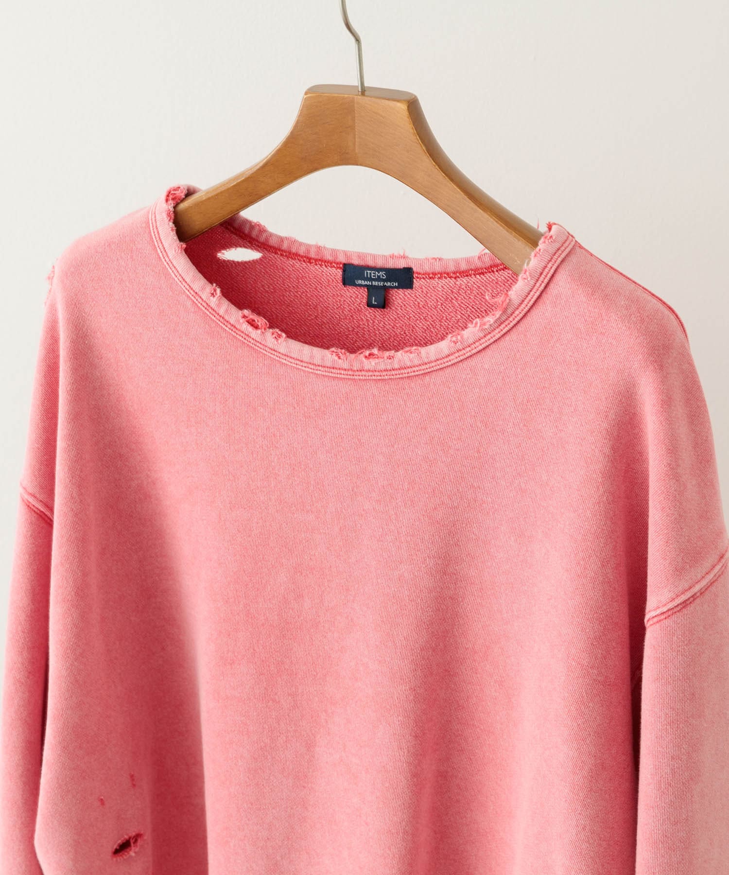 ダメージ裏毛クルーネックスウェット