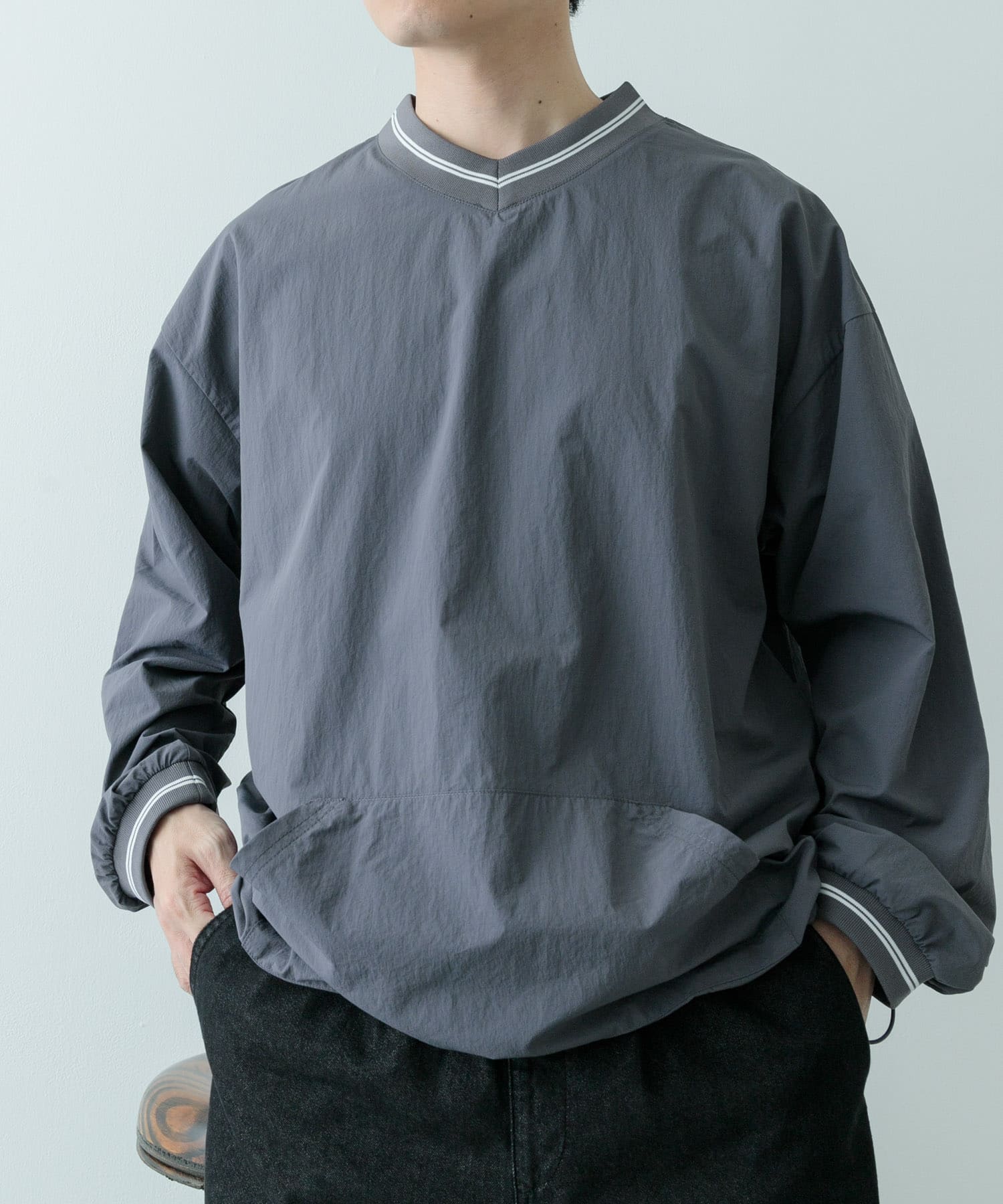 『セットアップ対応』ナイロン ラインリブ ドロストプルオーバー