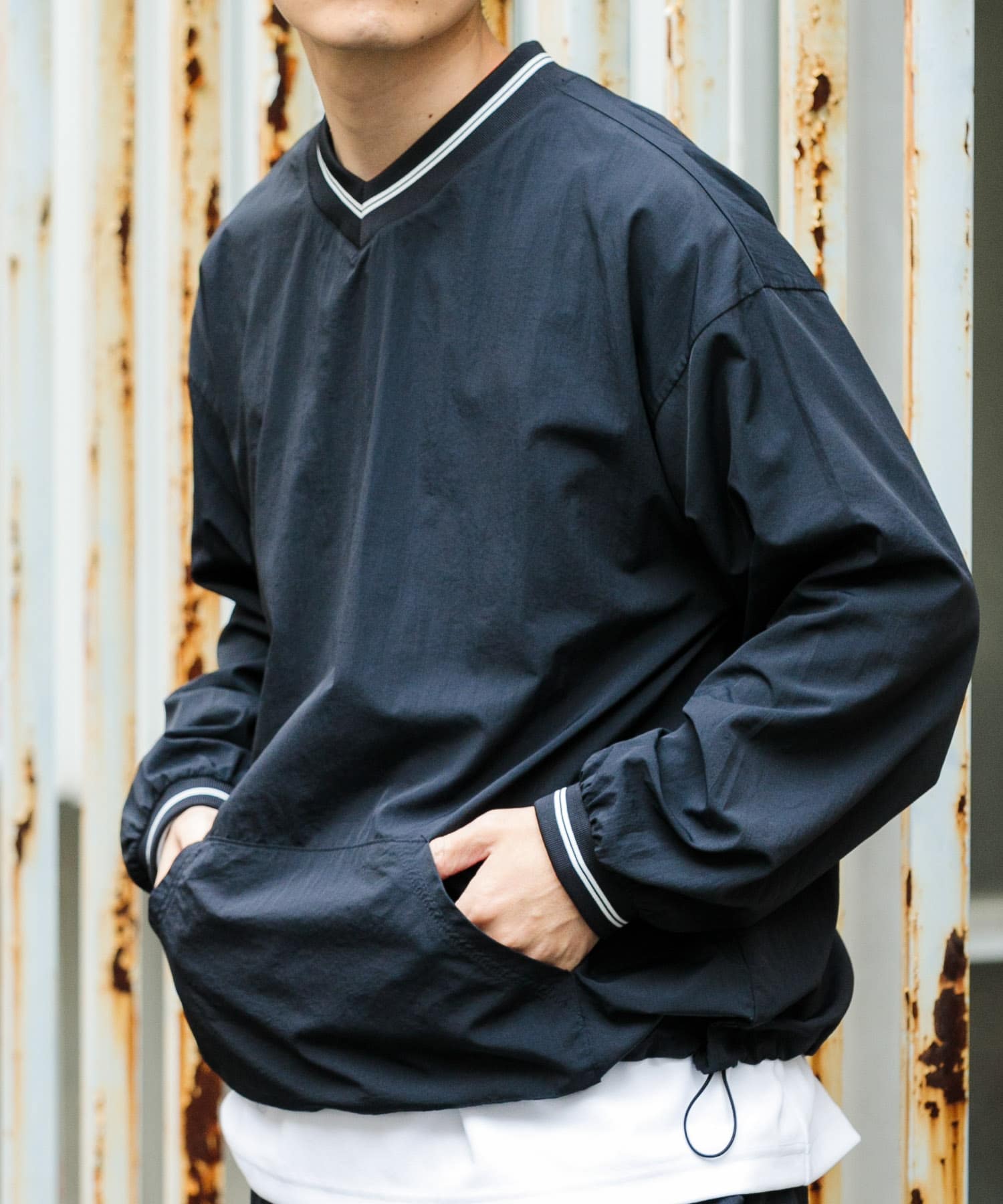 『セットアップ対応』ナイロン ラインリブ ドロストプルオーバー