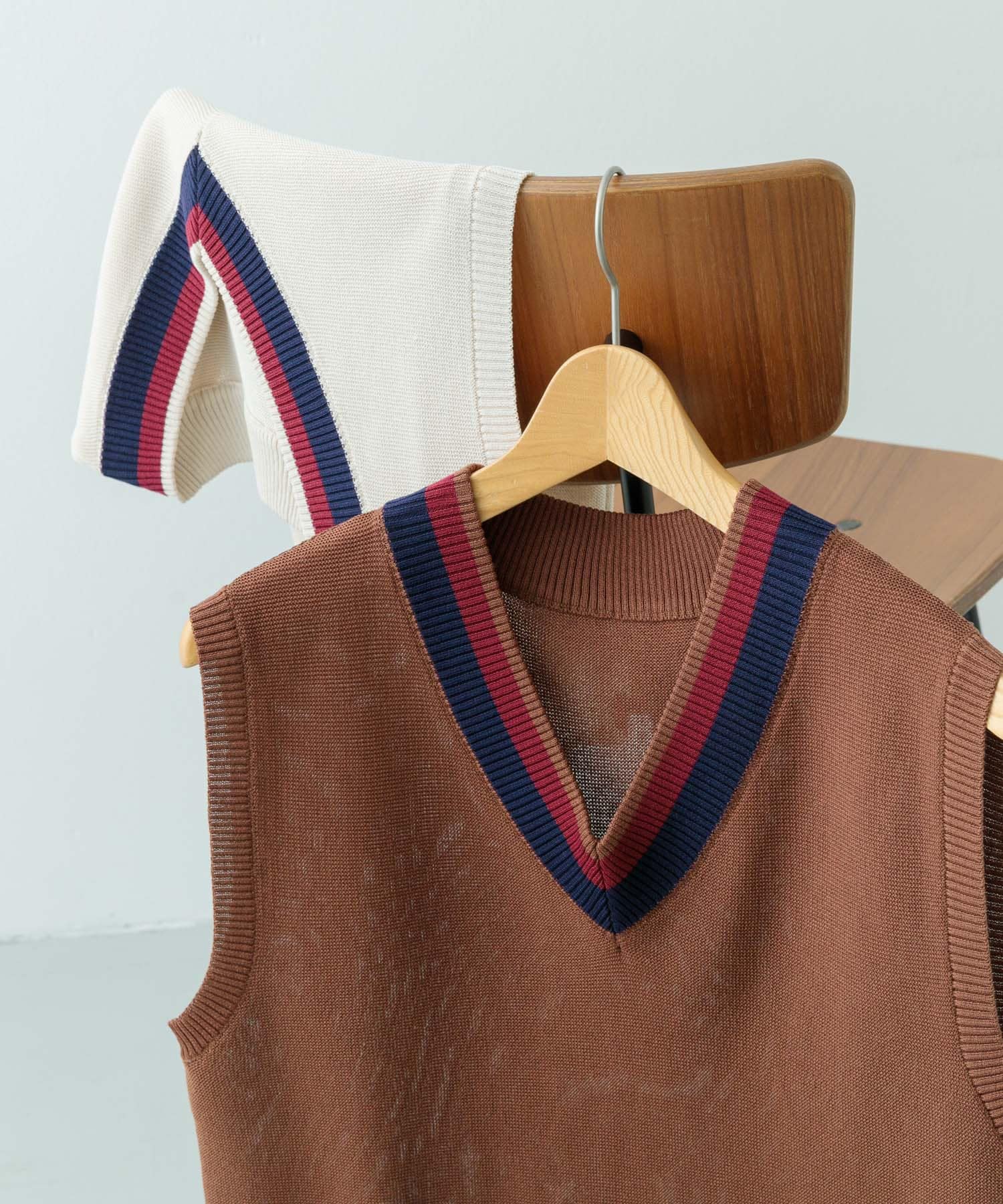 ガーター編みチルデンニットベスト BRN M