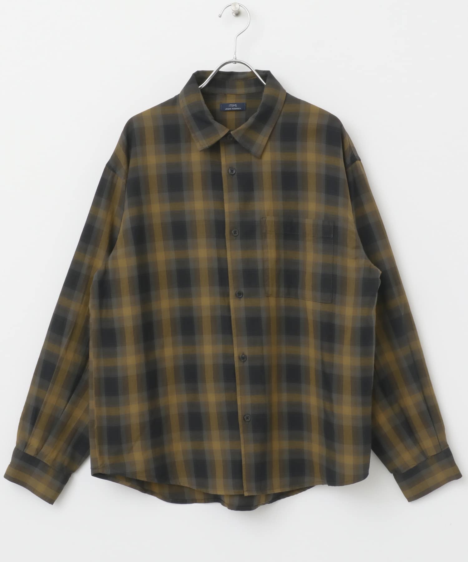 オンブレチェック ロングスリーブシャツ(M BEG): トップス