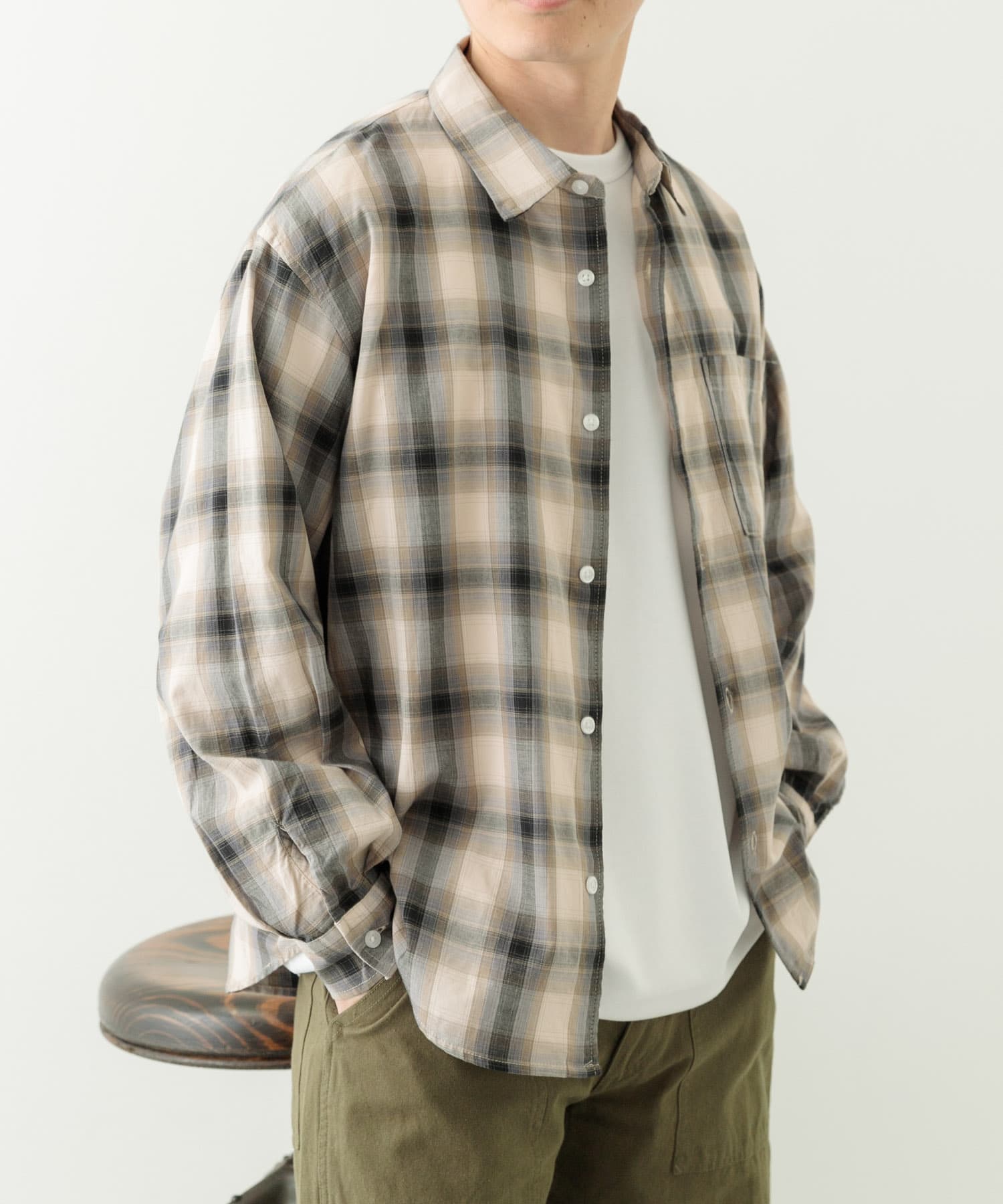 オンブレチェック ロングスリーブシャツ