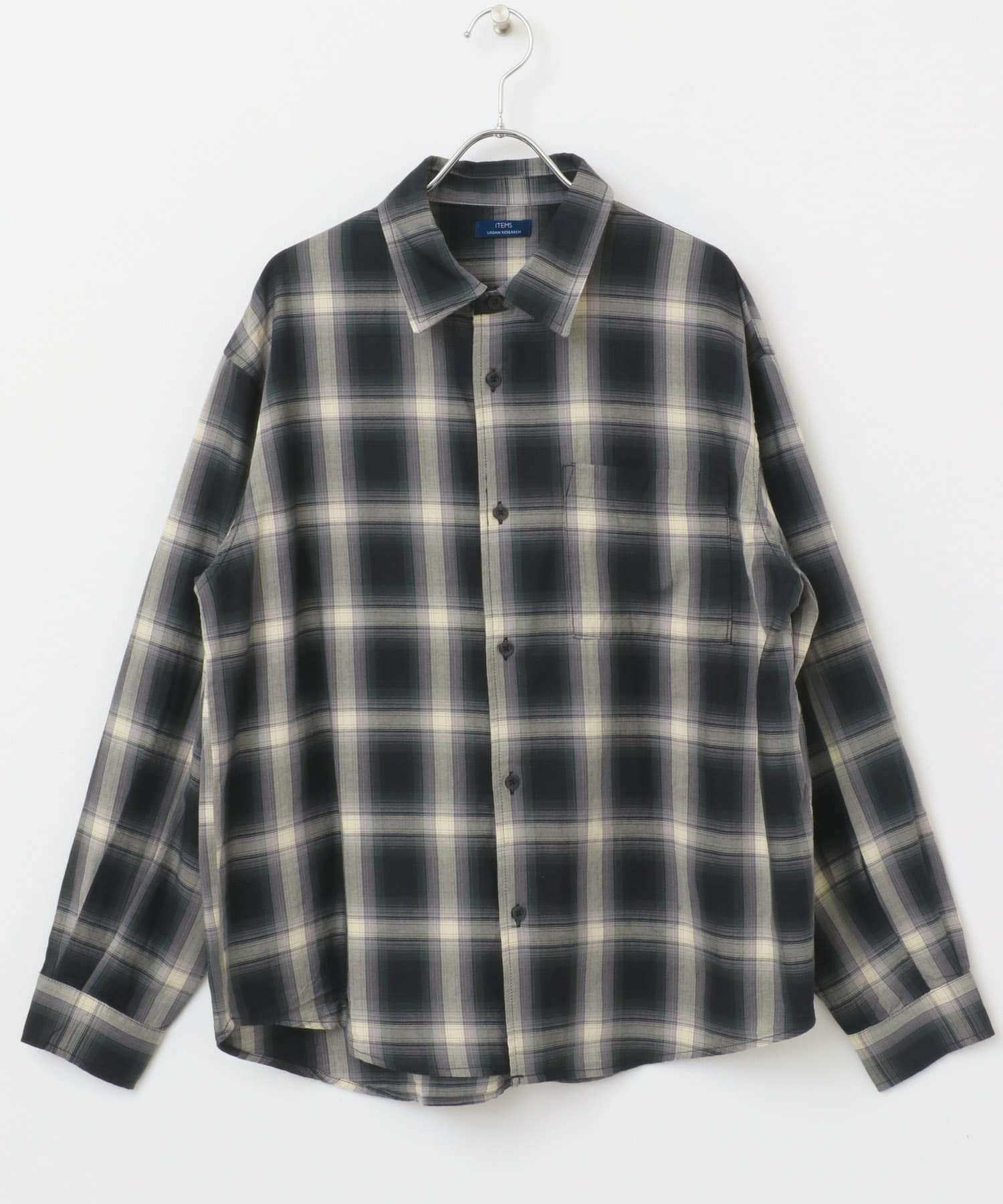 オンブレチェック ロングスリーブシャツ BLK M