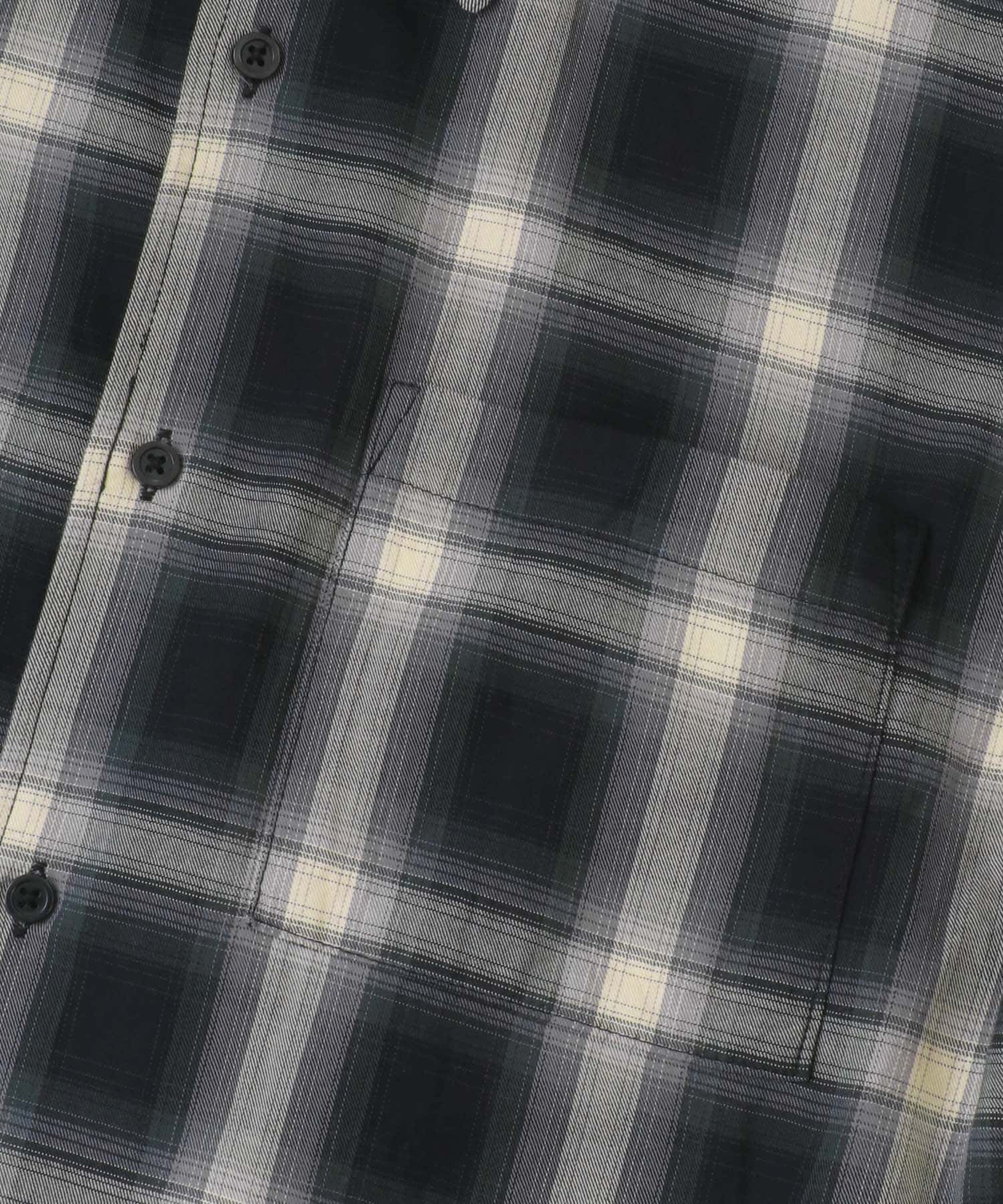 オンブレチェック ロングスリーブシャツ BLK M