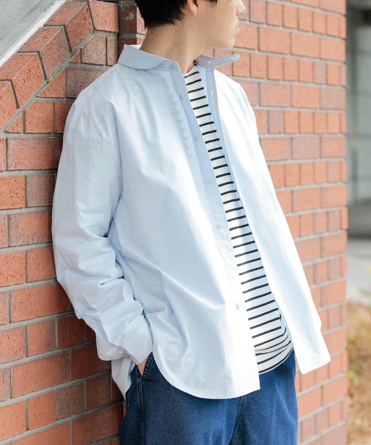 ブロード ラウンドカラーシャツ SAX M