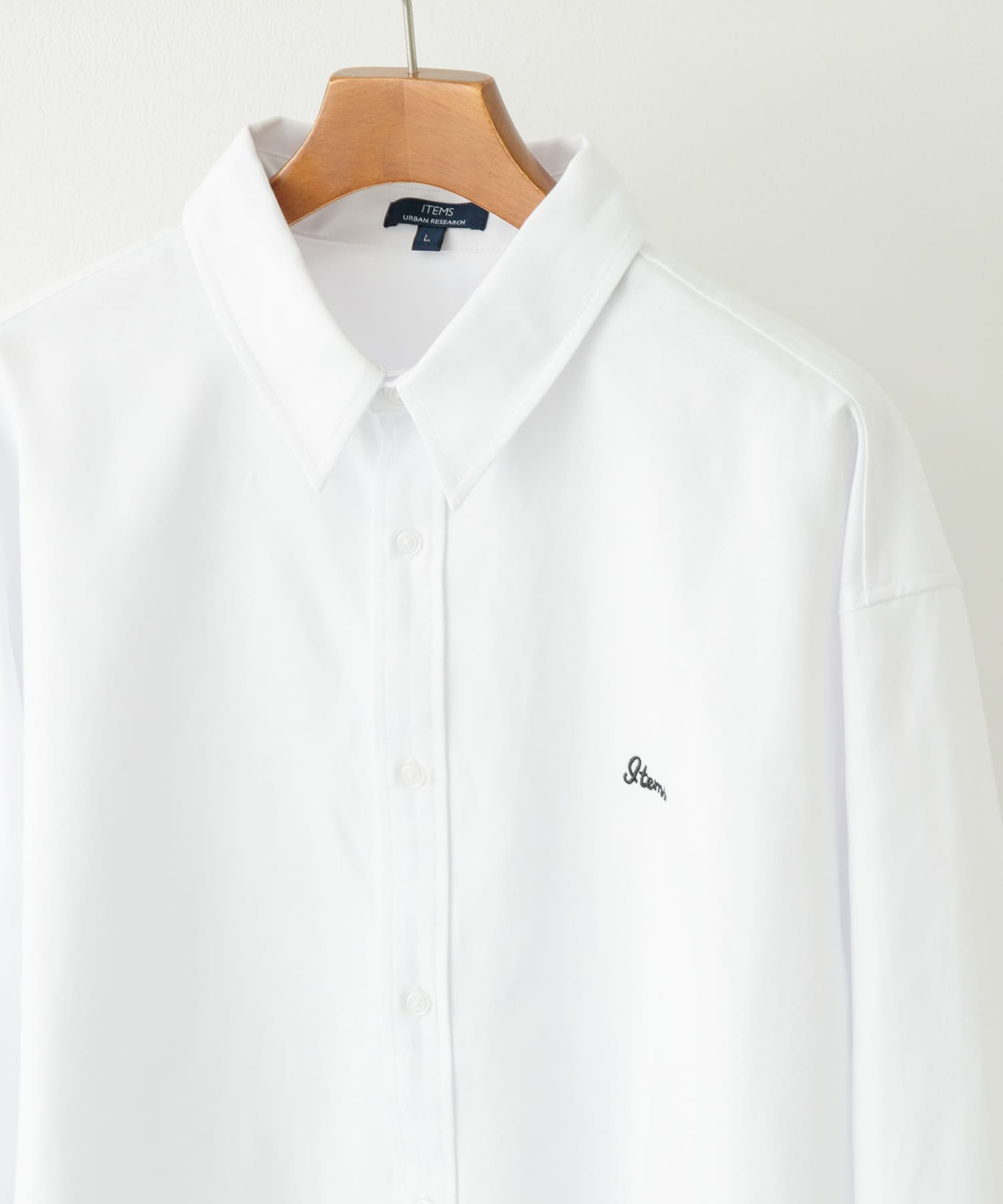 刺繍オックスレギュラーカラーシャツ WHT M