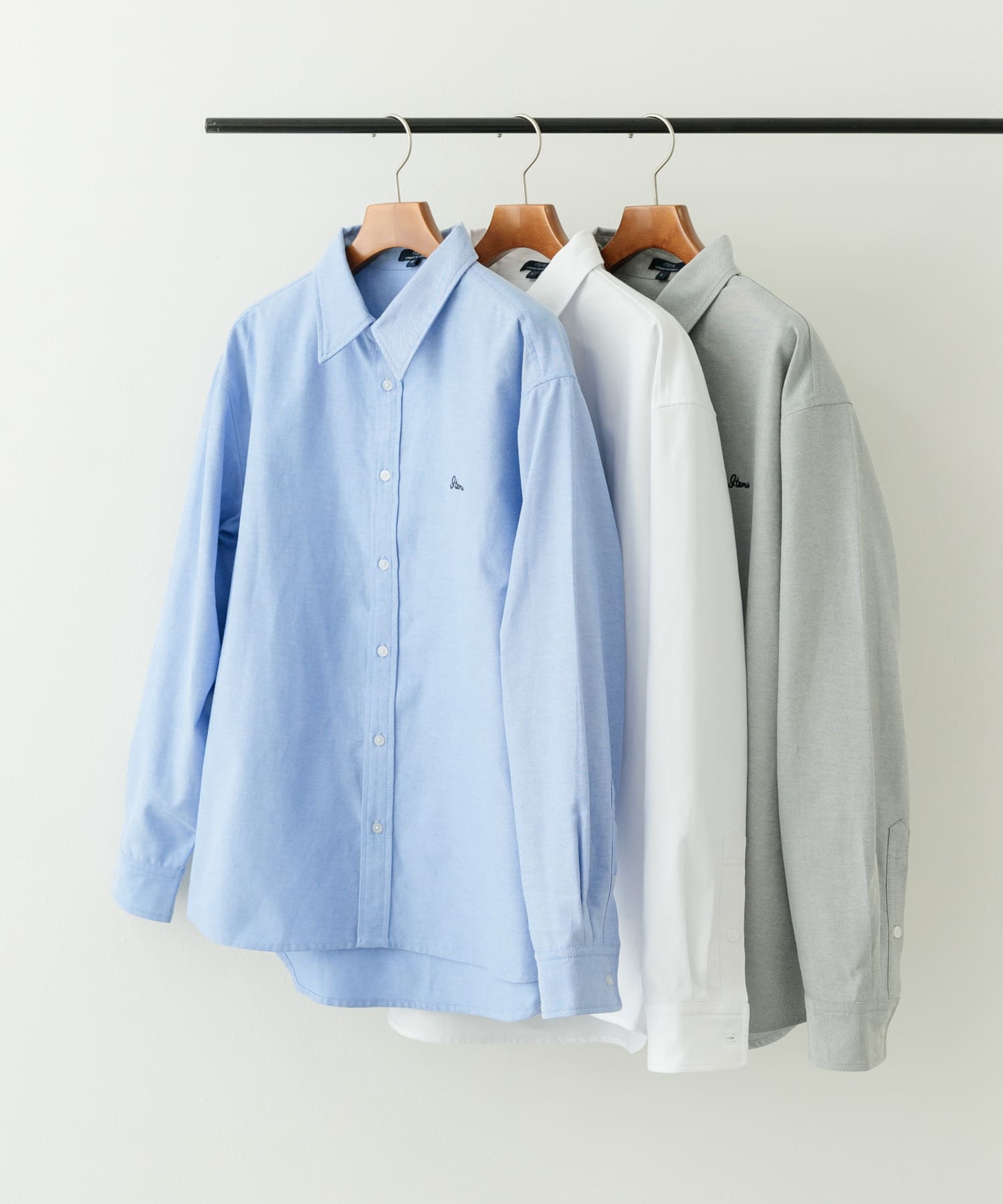 刺繍オックスレギュラーカラーシャツ