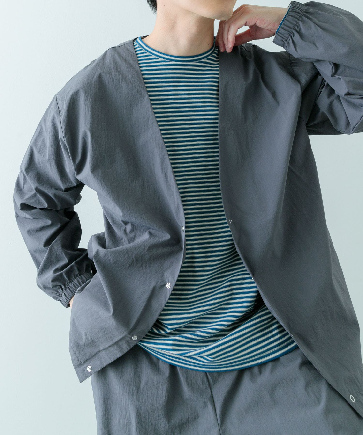 『セットアップ対応』ナイロン リングドットボタン カーディガン