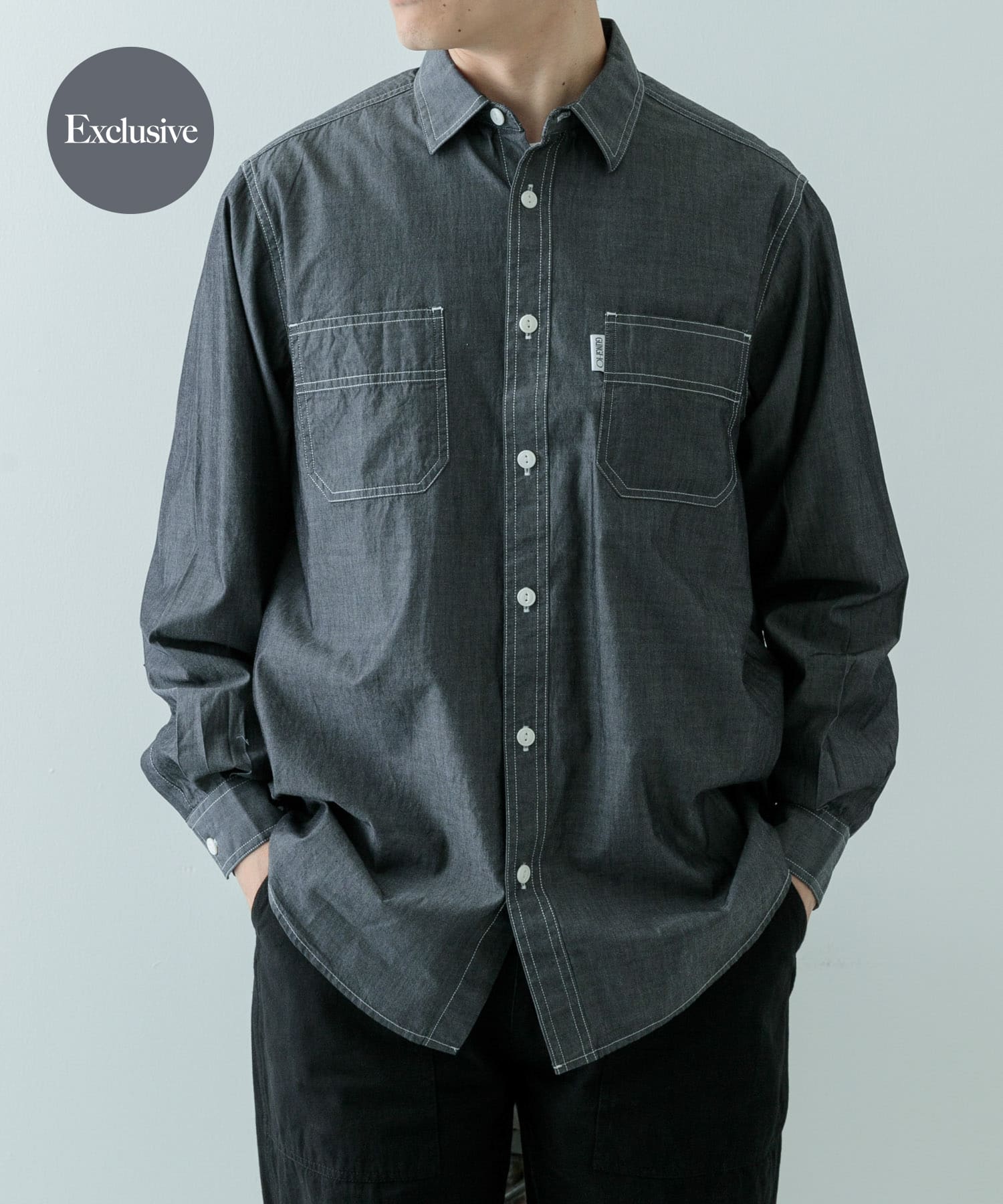 『別注』GUNGHO×ITEMS　シャンブレーワークシャツ BLK M