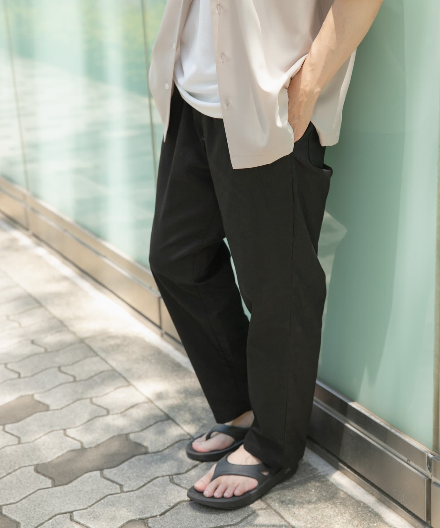 ハイストレッチ リラックスパンツ BLK S