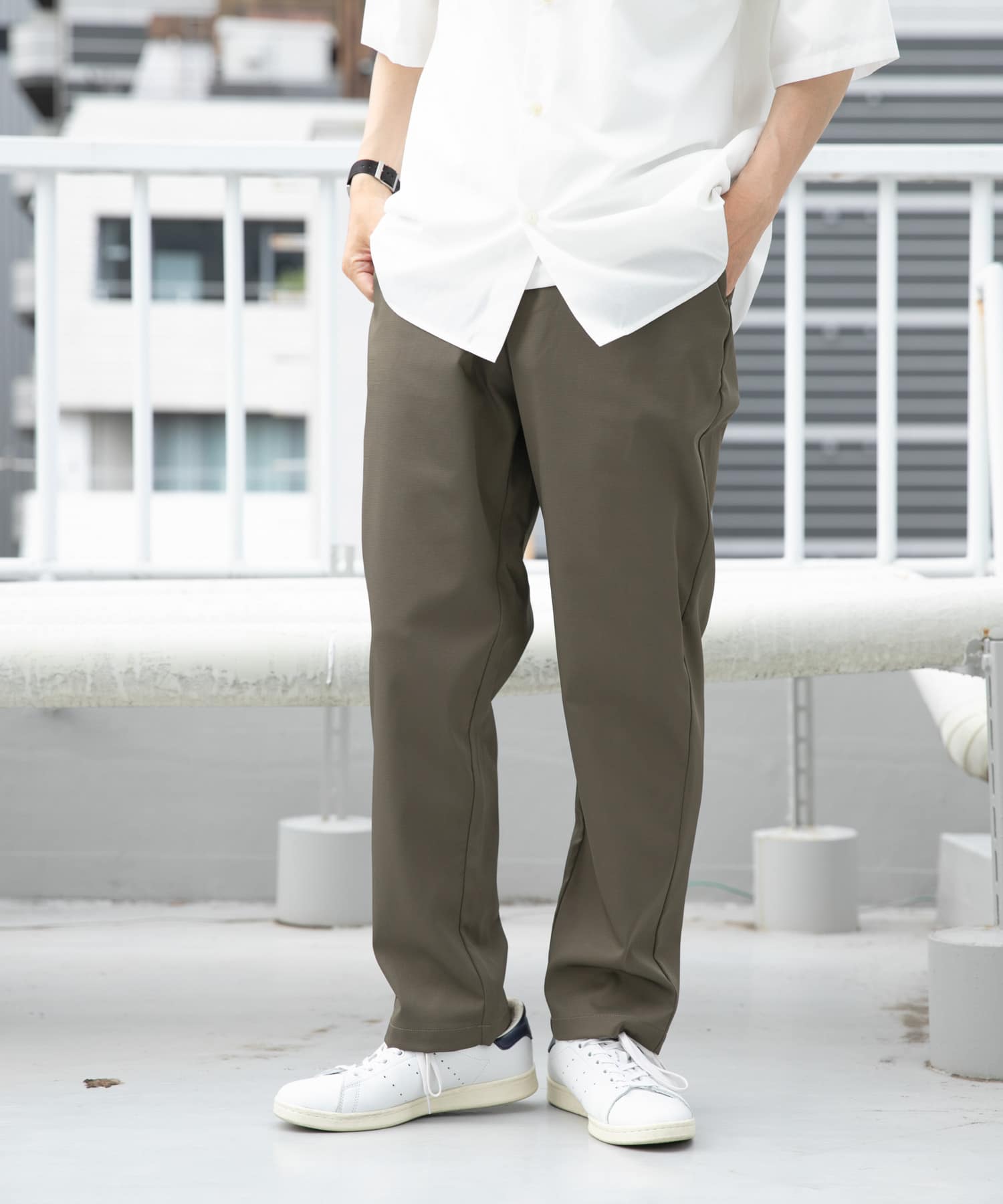 『セットアップ対応』マシンウォッシャブルピケテーパードパンツ KHK M