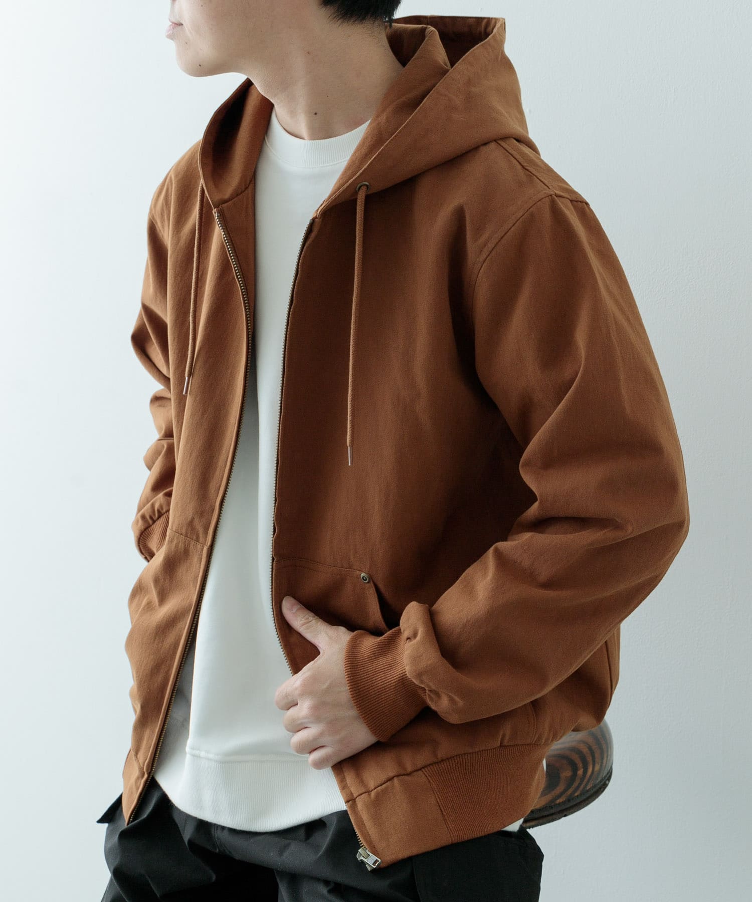 ジップアップ コットンフードジャケット